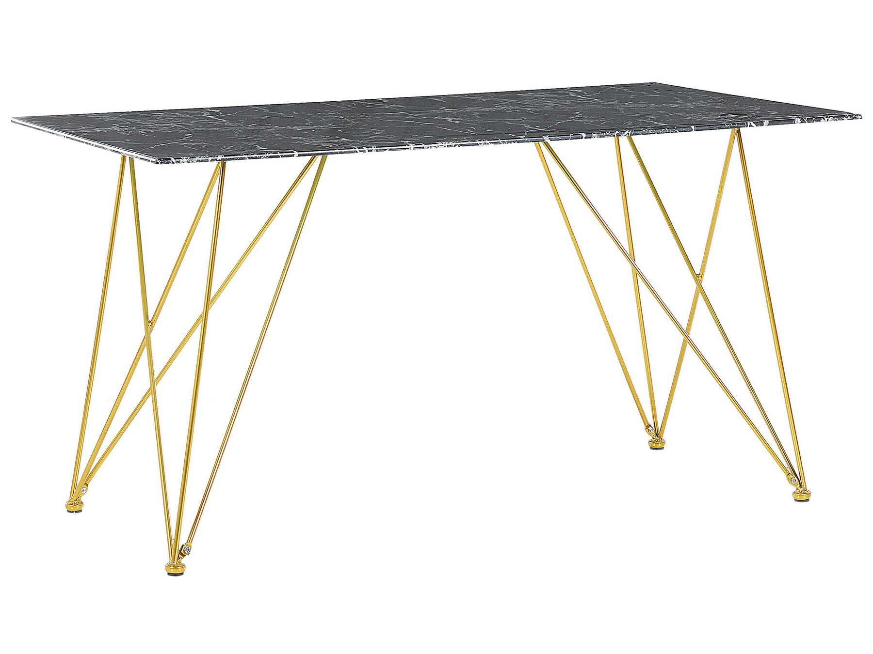 Table à manger en bois Marbre Noir Blanc et Doré L140cml80cmxH75cm NOUR