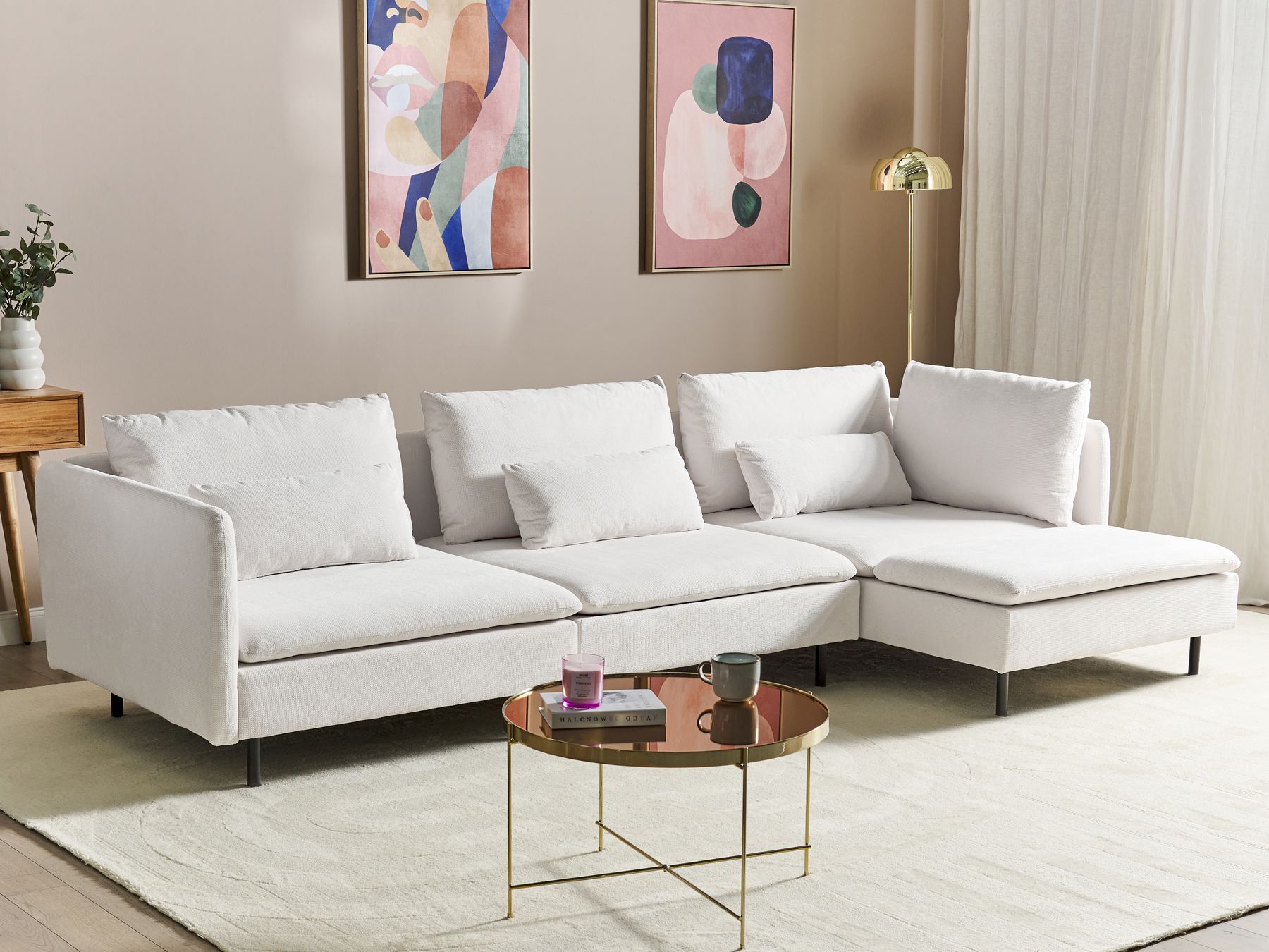 Canapé d'angle côté gauche en velours côtelé Beige L291cmxl151cmxH83cm MAGEVE