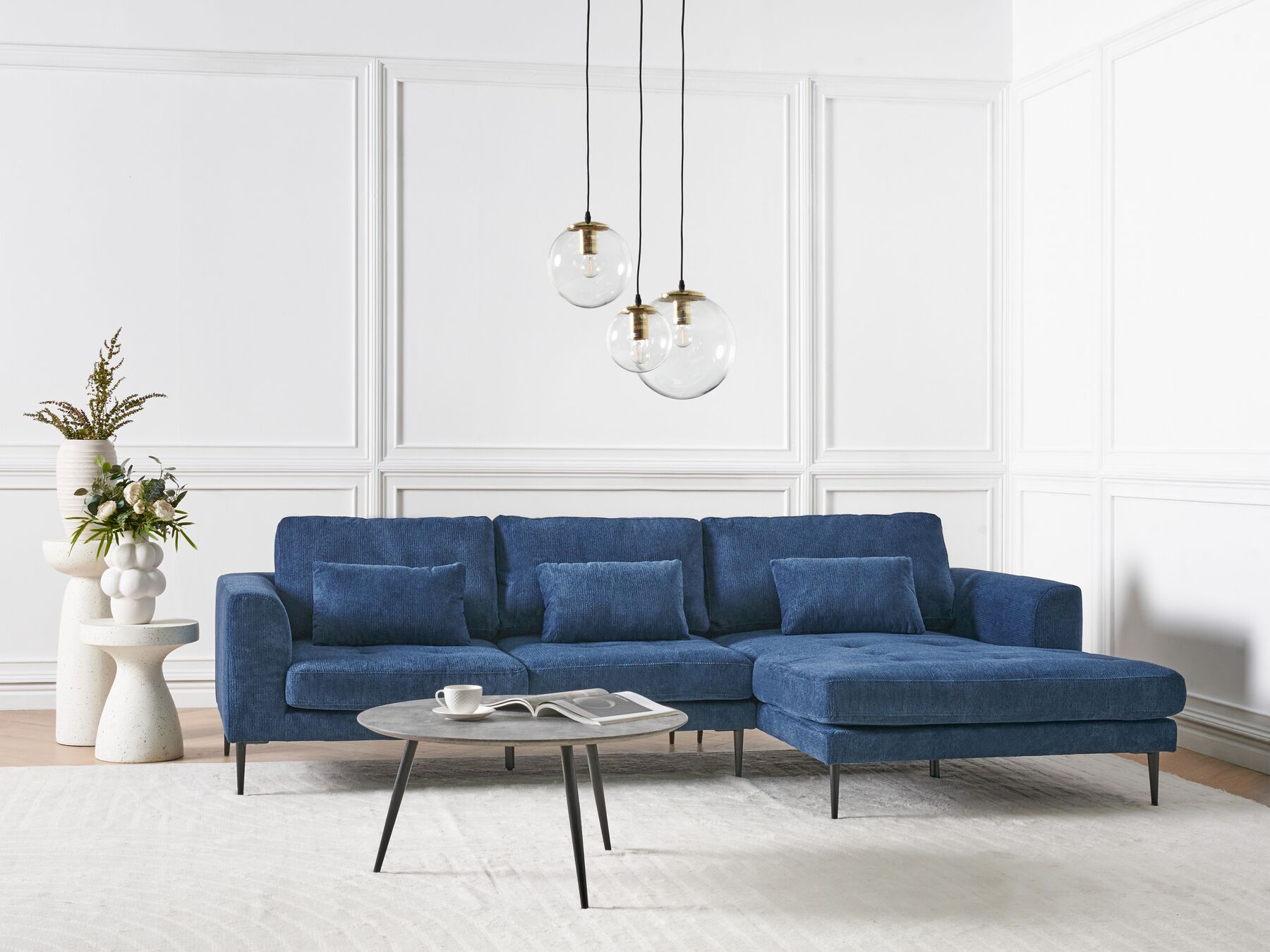 Canapé d'angle côté gauche en tissu Bleu L275cmxl158cmxH80cm GUEDEL