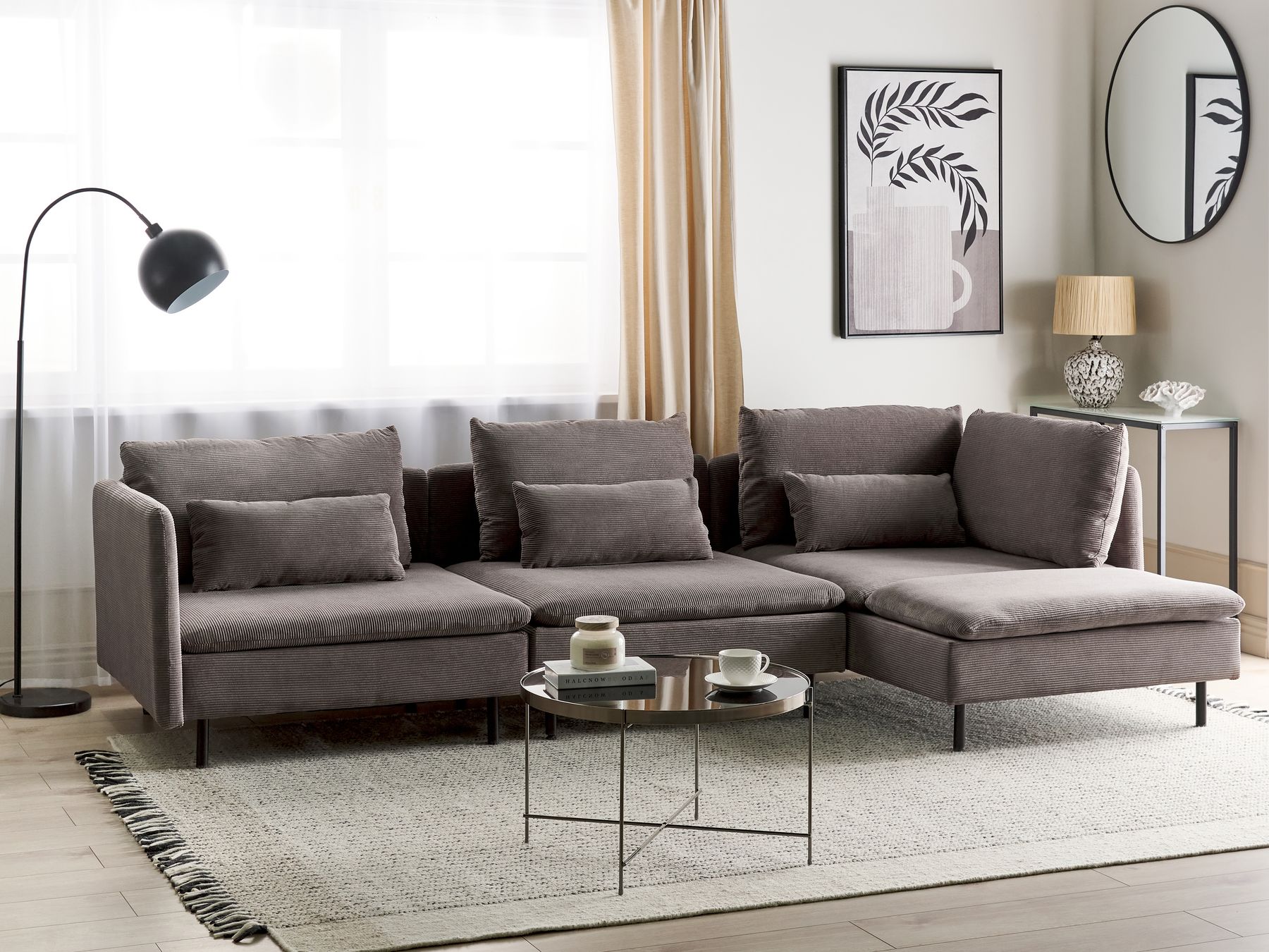 Canapé d'angle côté gauche en velours côtelé Marron L291cmxl151cmxH83cm MAGEVE