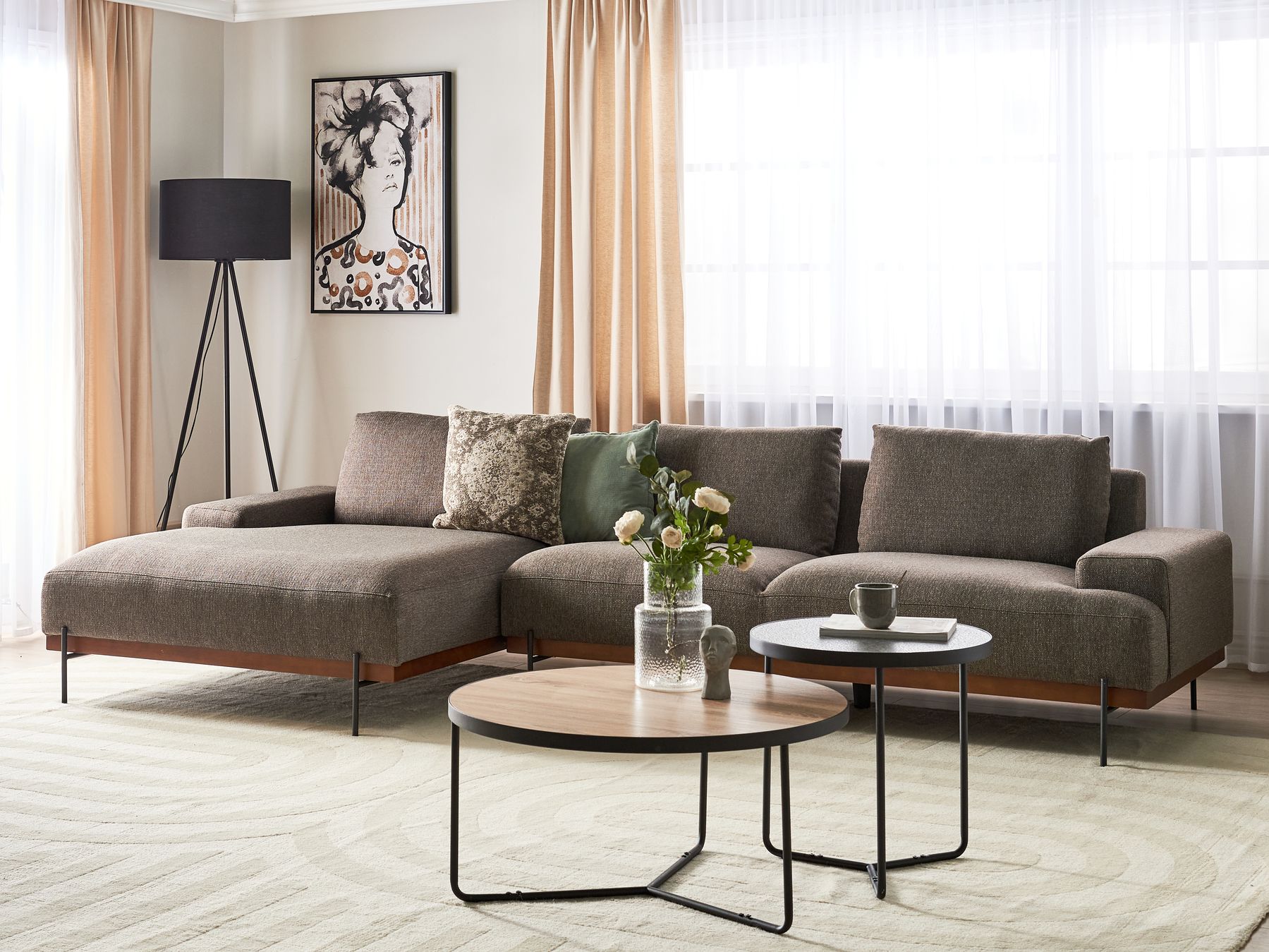Canapé d'angle à droite en tissu Marron L316cmxl146cmxH79cm FLOYD