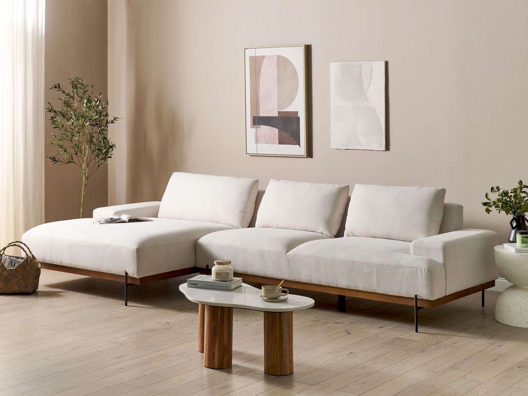 Canapé d'angle à droite en tissu Beige L316cmxl146cmxH79cm FLOYD