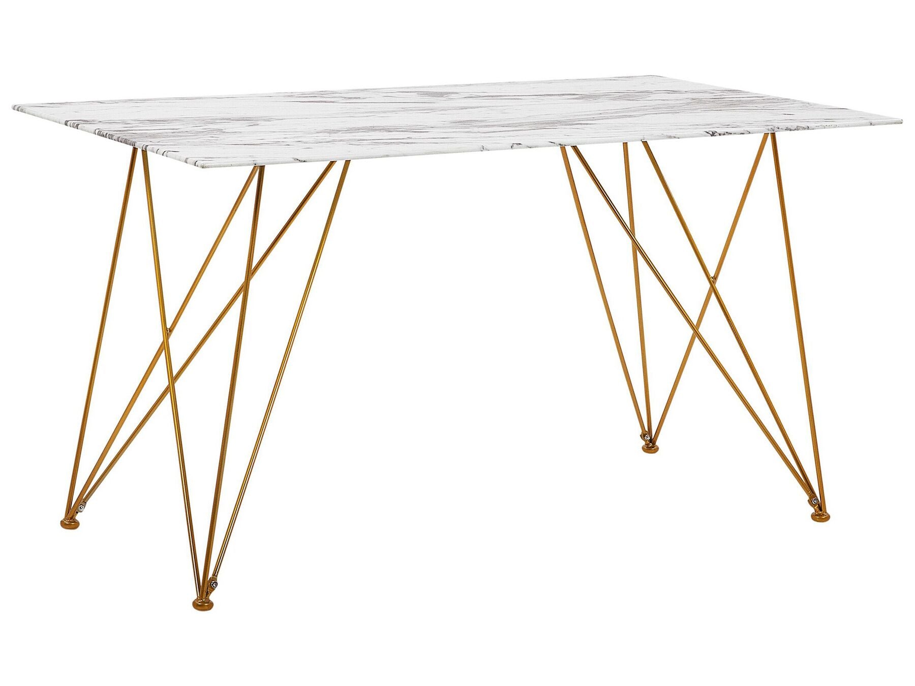 Table à manger en bois Marbre Blanc Noir et Doré L140cml80cmxH75cm NOUR