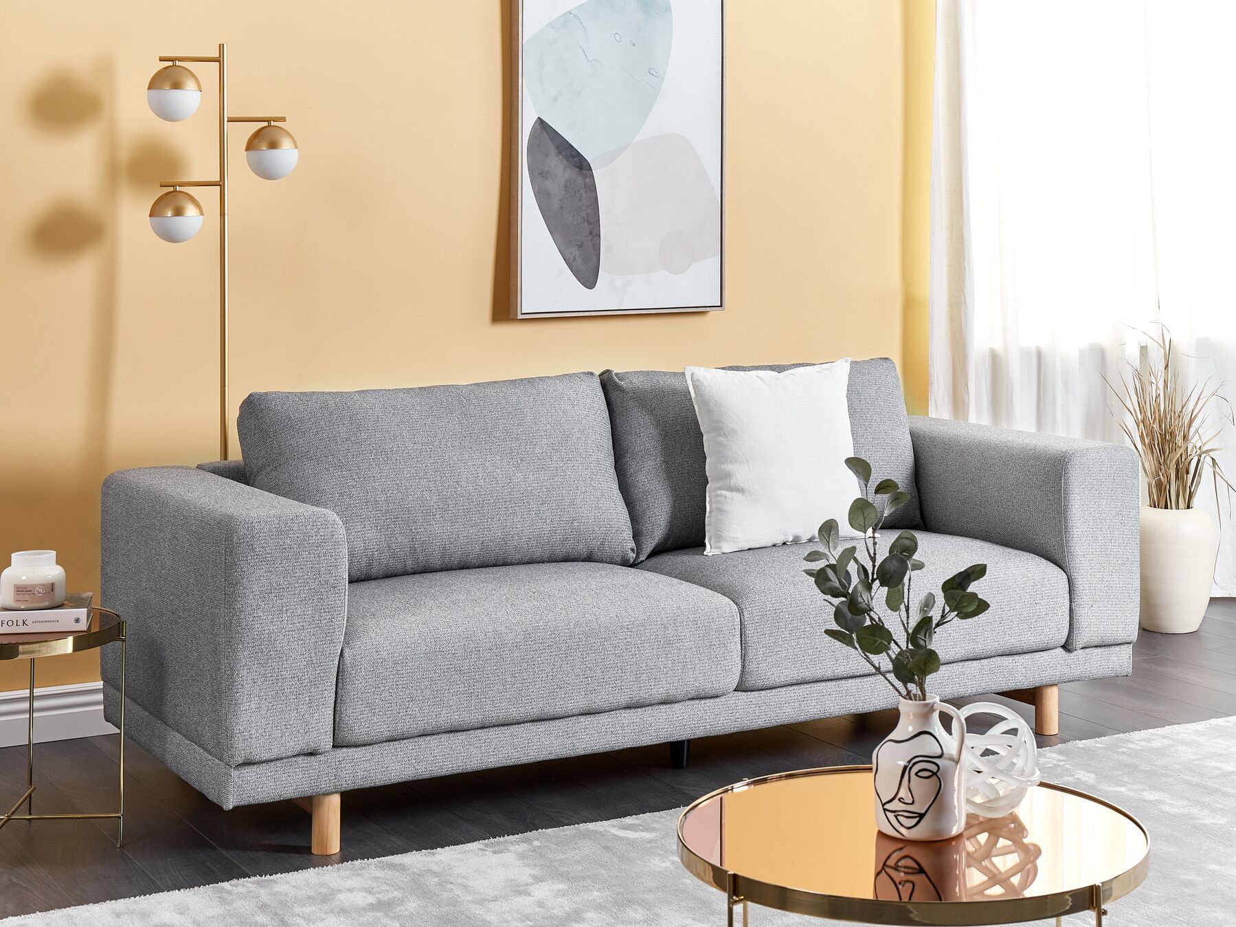 Canapé 3 places en tissu Gris L220cmxl84cmxH76cm BERGEN