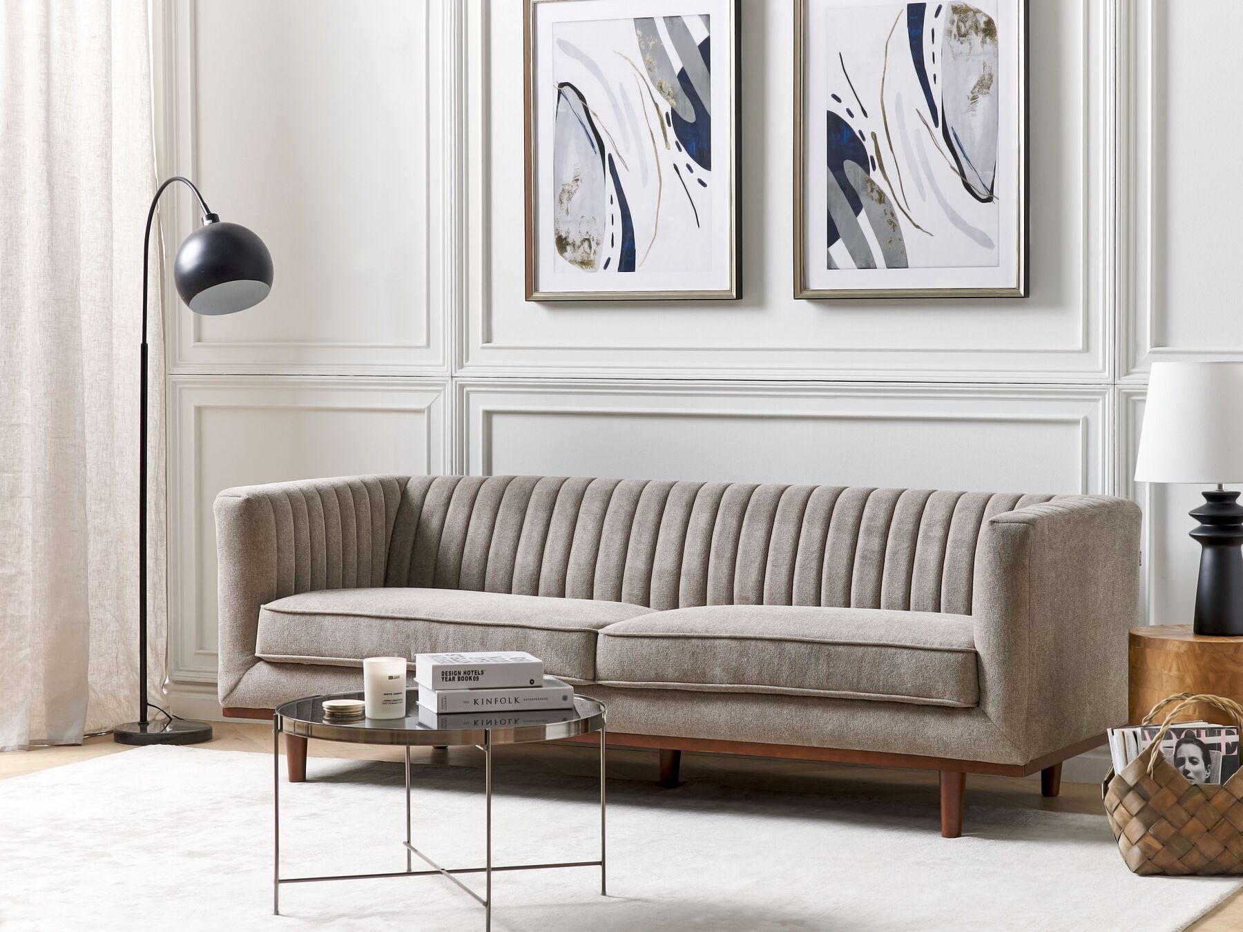 Canapé 3 places en tissu Marron clair L205cmxl82cmxH71cm MAGNA