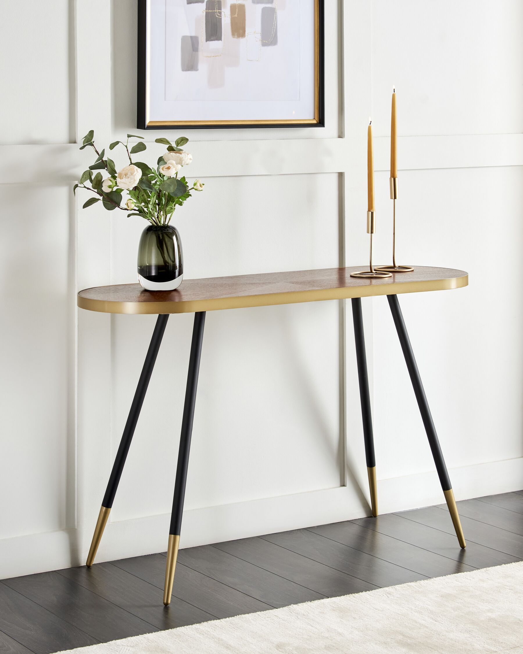 Console en bois foncé avec pieds dorés L121cmxl41cmxH72cm DIVARLI