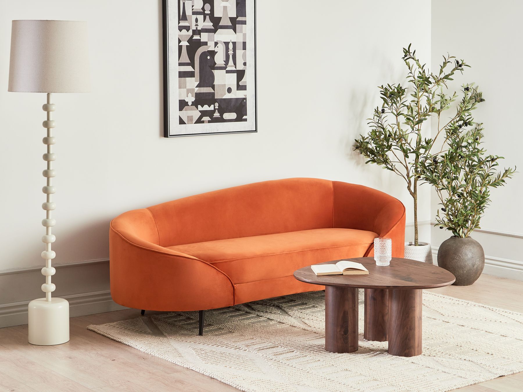 Canapé en velours 3 places Orange L183cmxl85cmxH75cm SNOOV