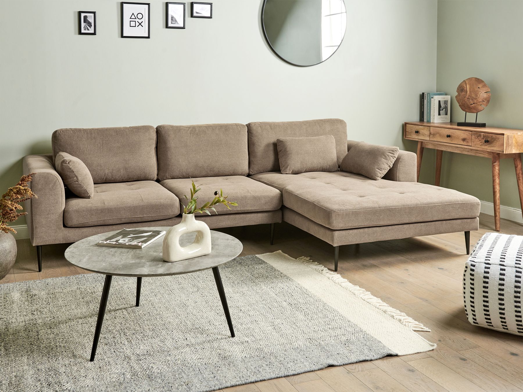 Canapé d'angle côté gauche en tissu Marron clair L275cmxl158cmxH80cm GUEDEL