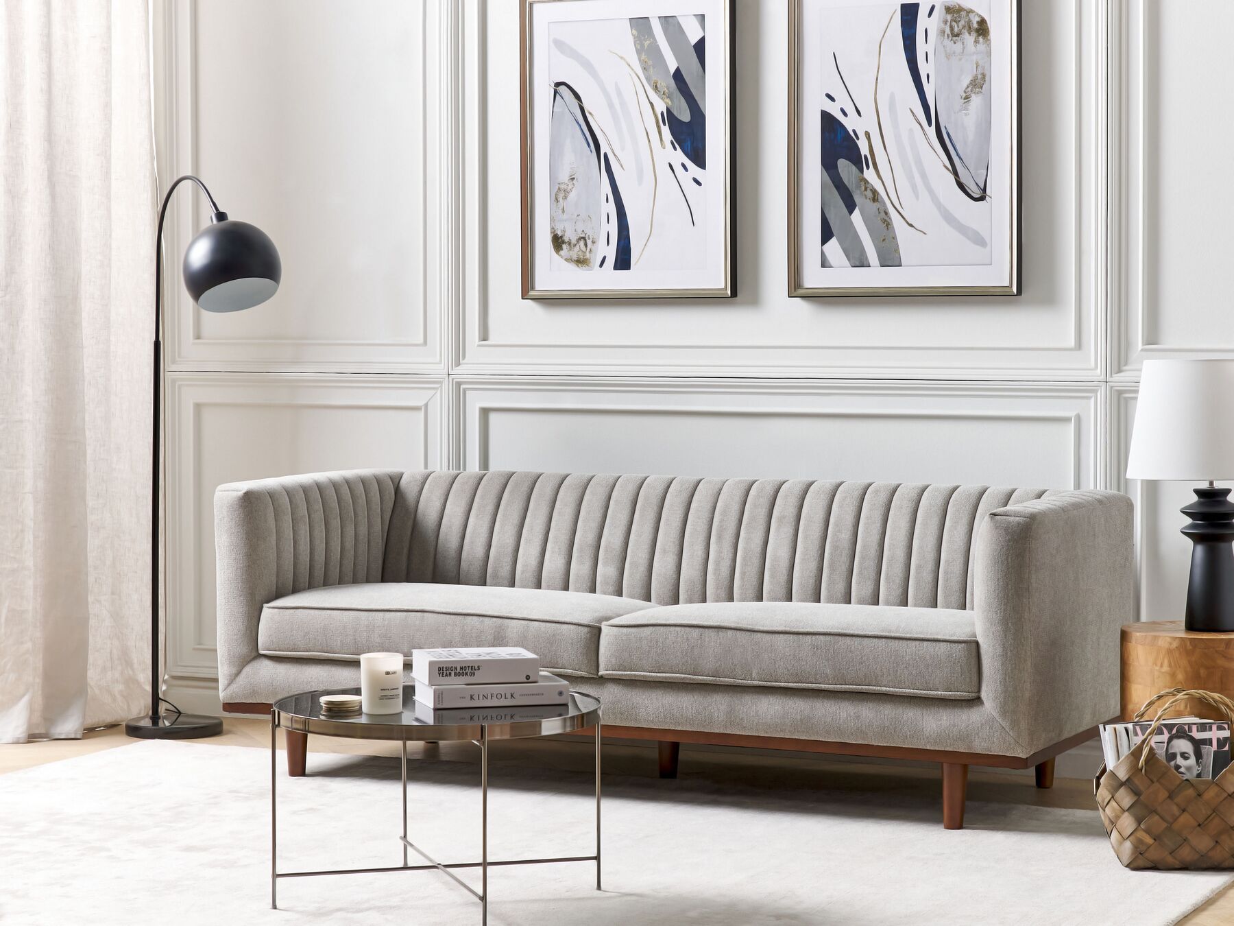 Canapé 3 places en tissu Gris clair L205cmxl82cmxH71cm MAGNA