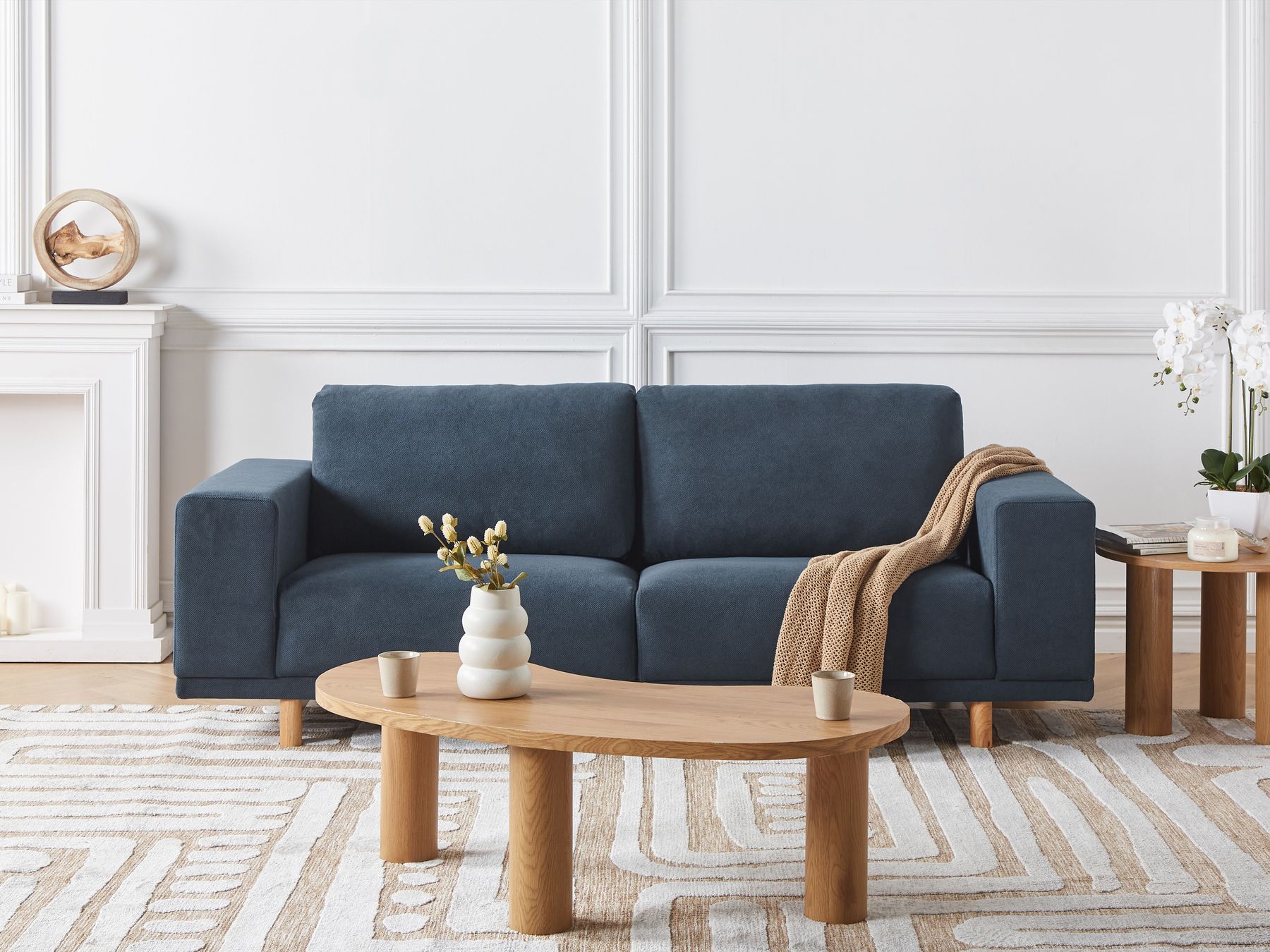 Canapé 3 places en tissu Bleu L220cmxl84cmxH76cm BERGEN