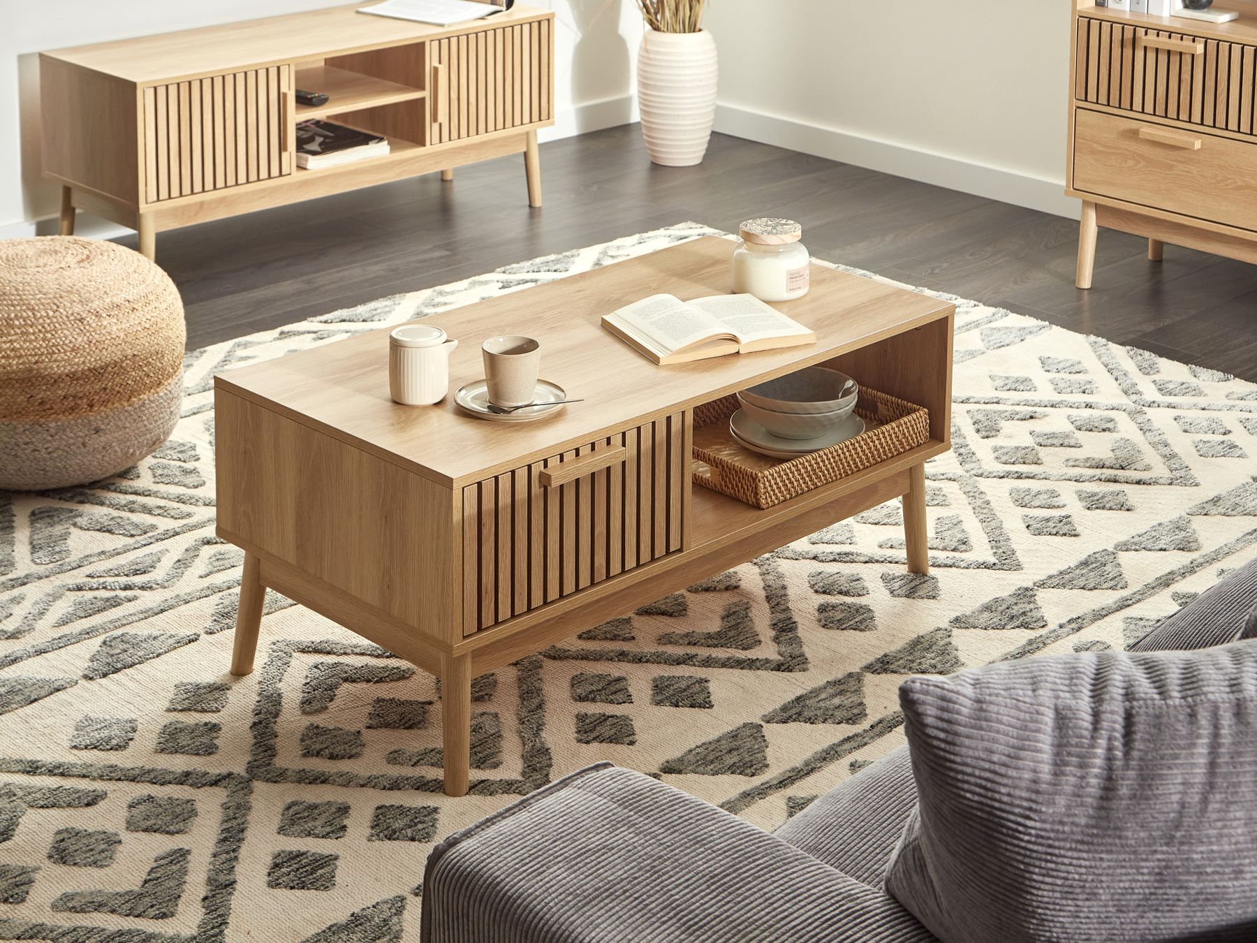 Table basse avec rangement en bois Marron clair L100cmxl50cmxH43cm NOHILL
