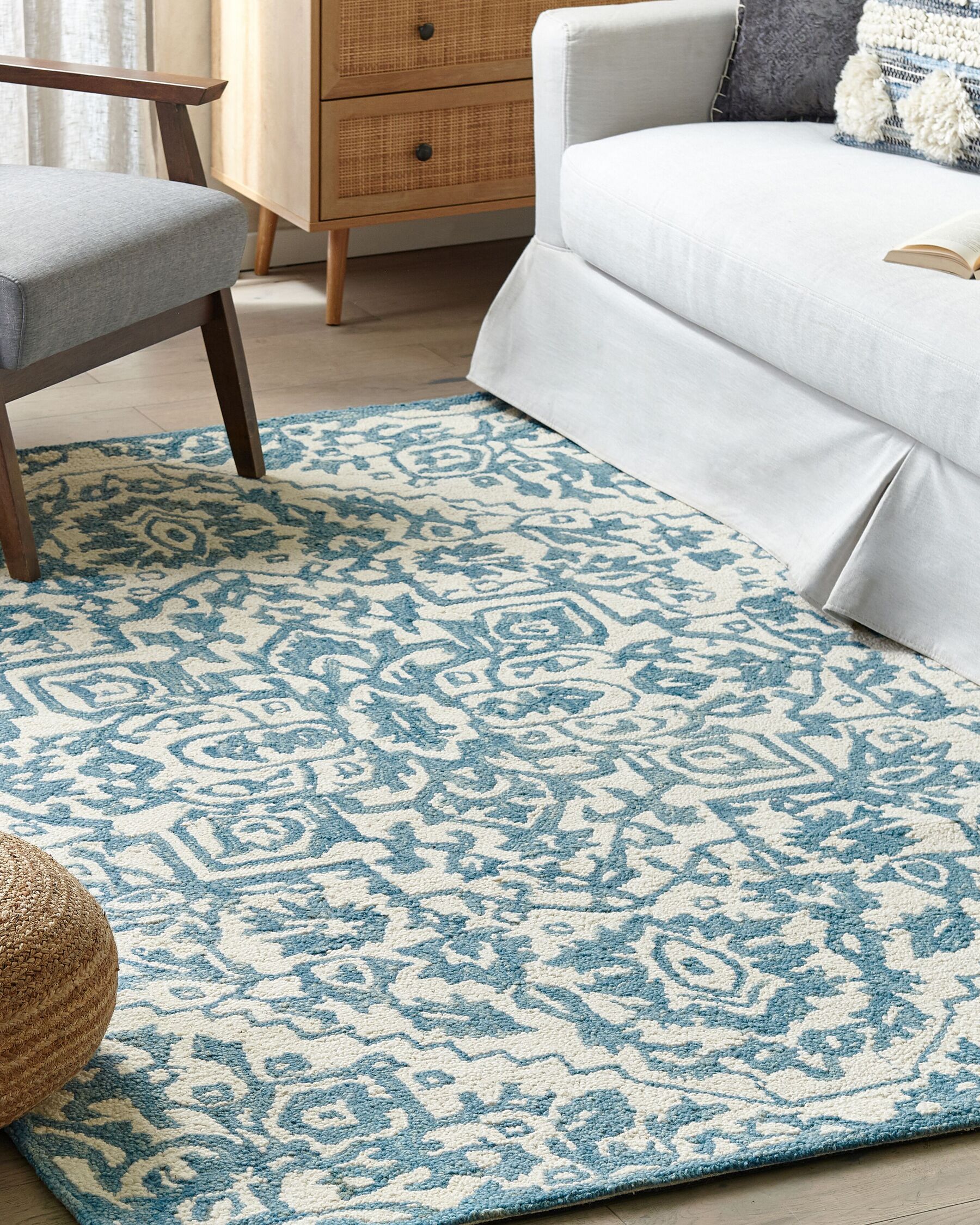 Tapis en laine Blanc et Bleu l140cmxL200cm RAIMA