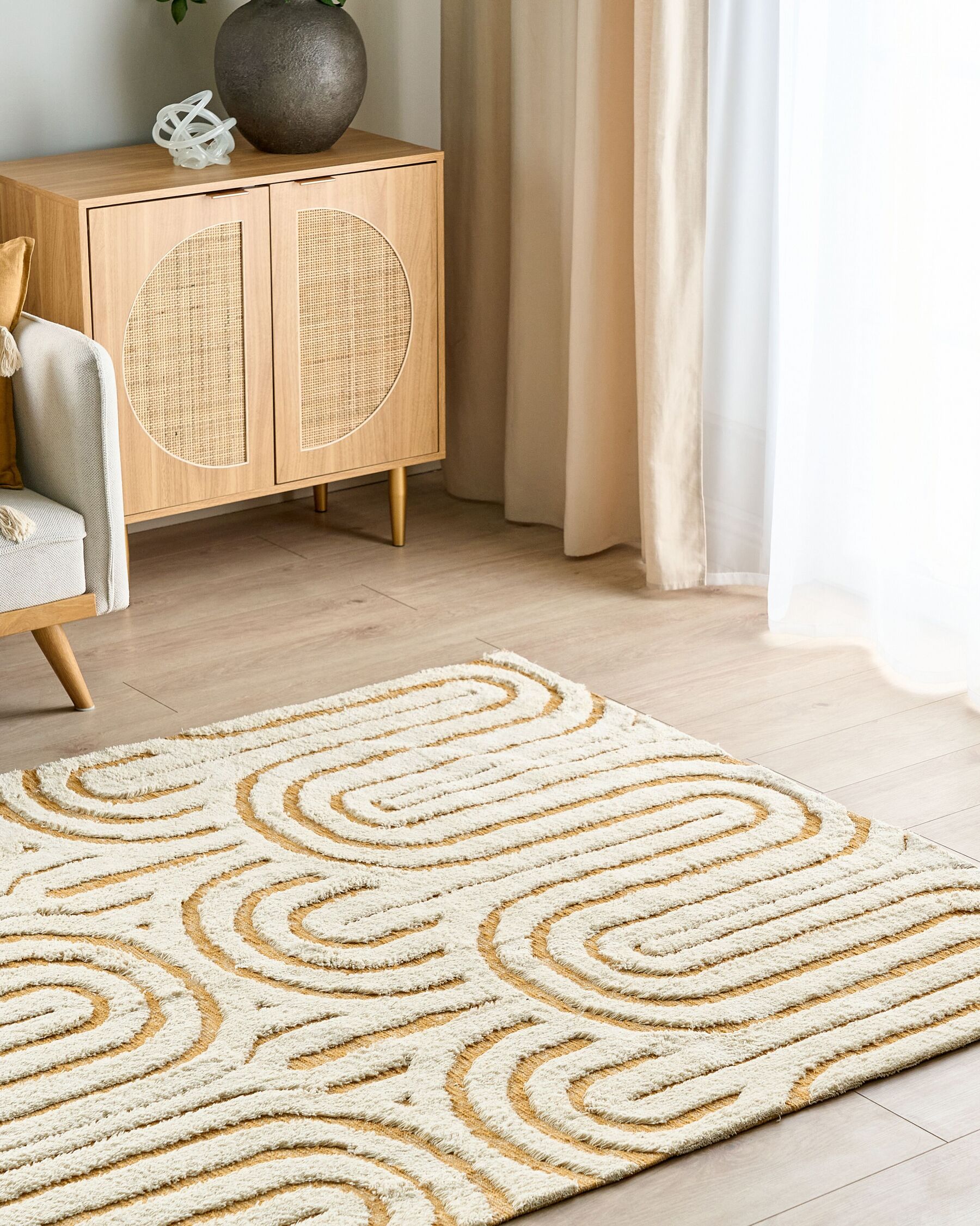 Tapis en coton Blanc cassé et Jaune l160cmxL230cm DIANE