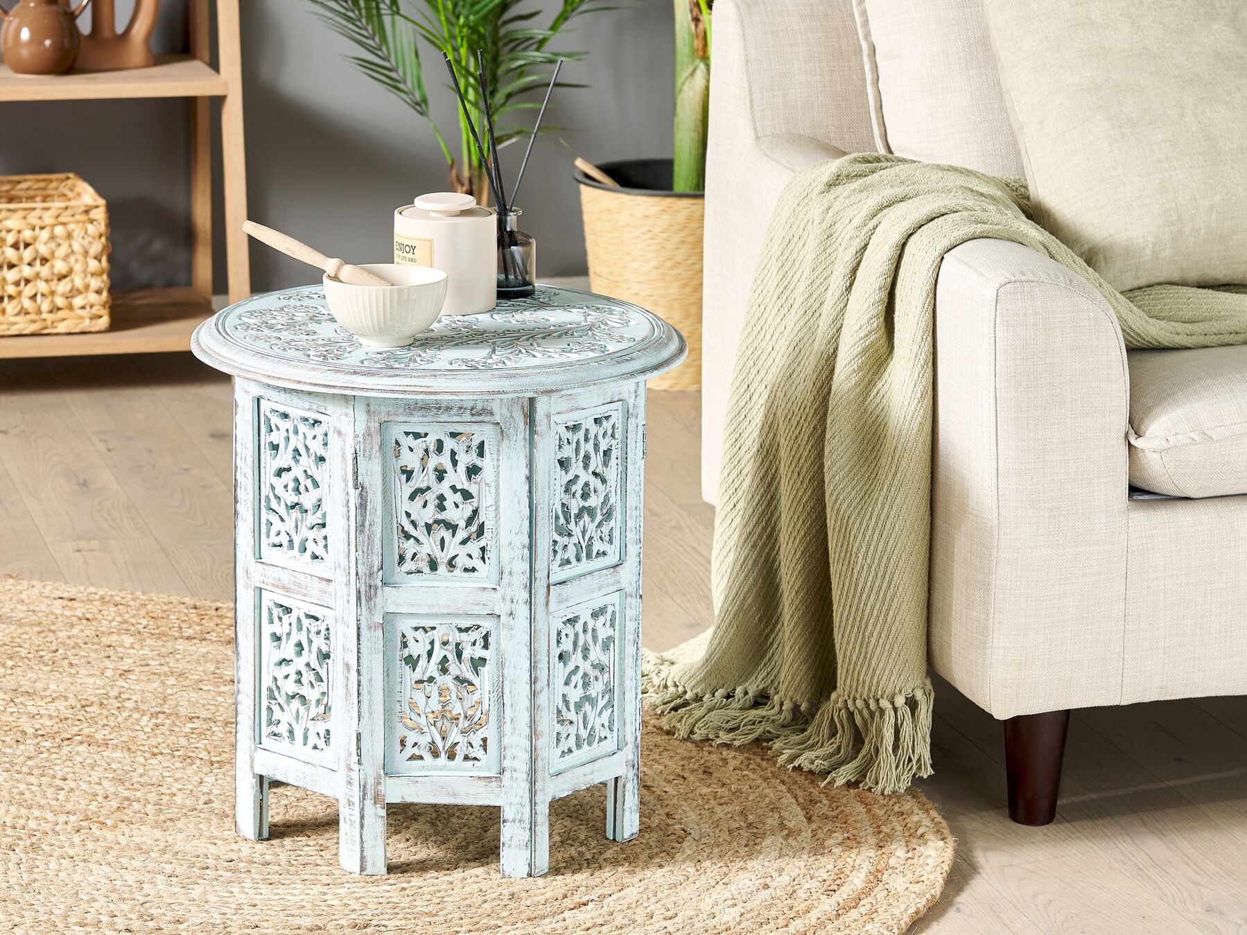 Table d'appoint en bois de manguier Bleu D53cmxH53cm SORAK