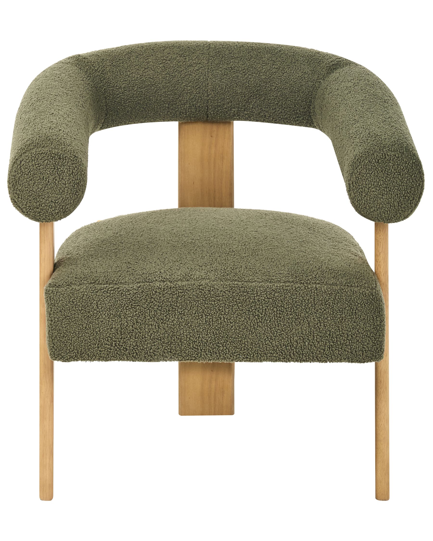Fauteuil matière Bouclé Vert olive et bois Marron clair GELAM