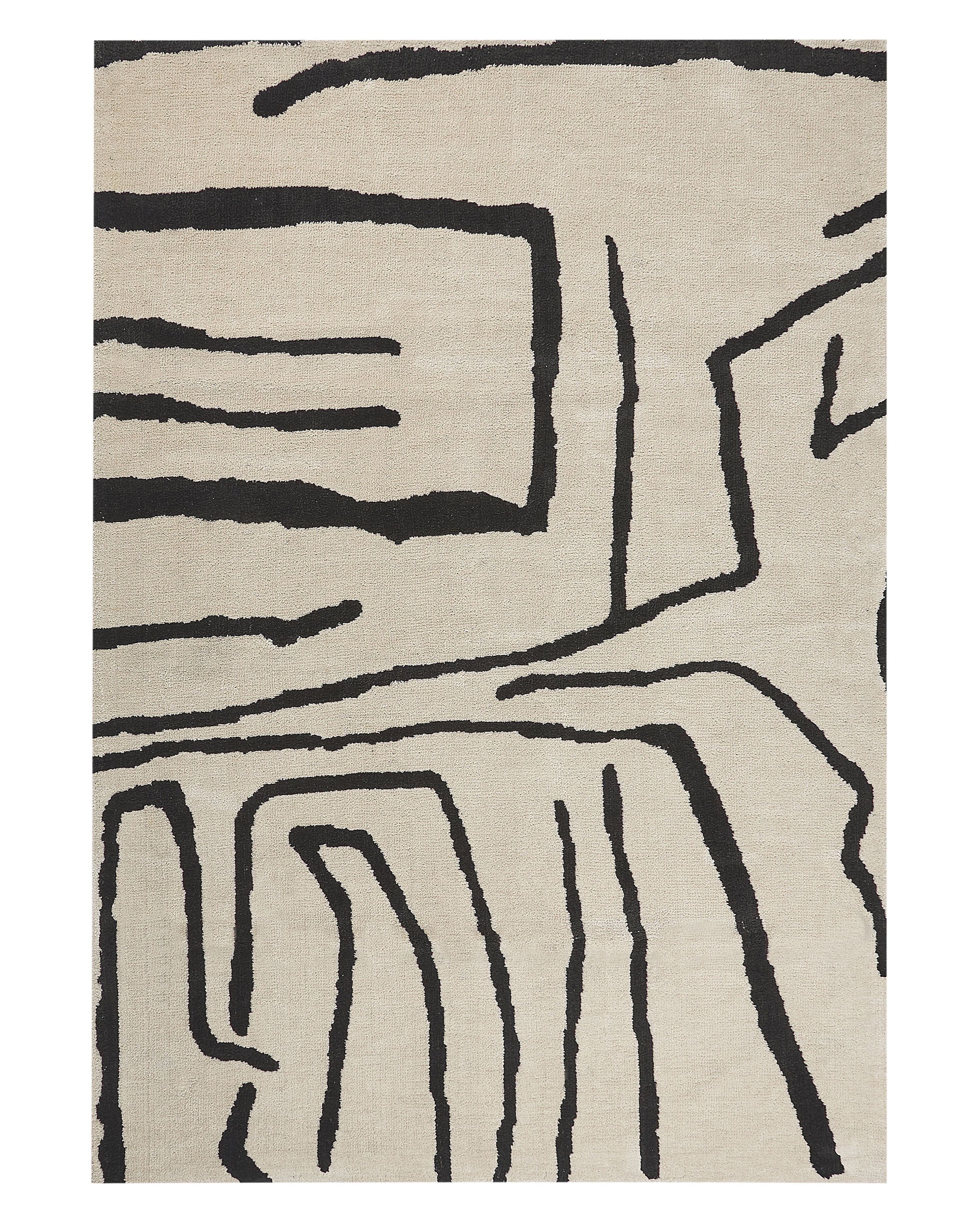 Tapis en coton et Polyester Beige et Noir l160cmxL230cm GAROSA