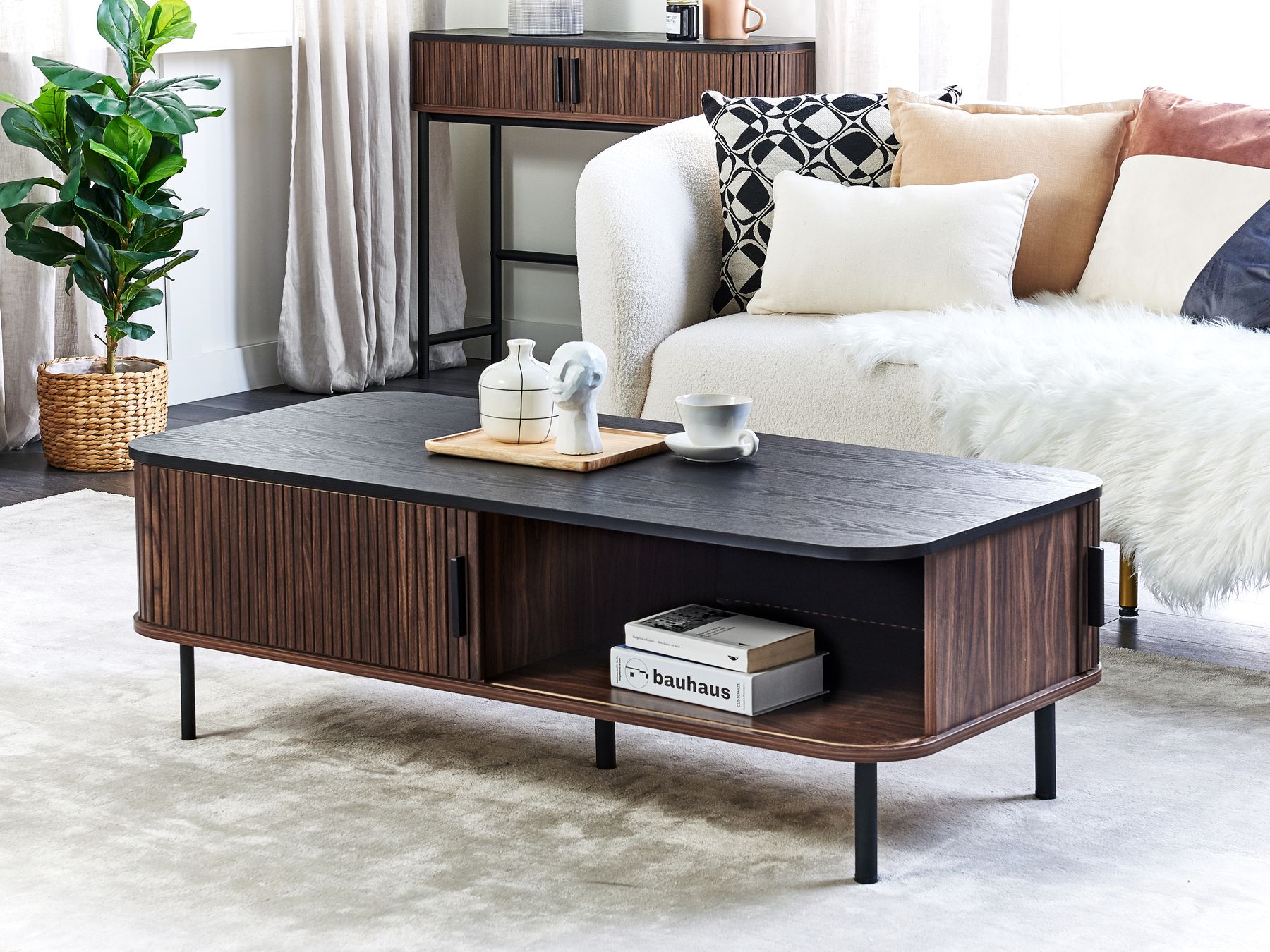 Table basse en Bois Marron foncé avec rangement L120cmxl60cmxH41cm NINKA