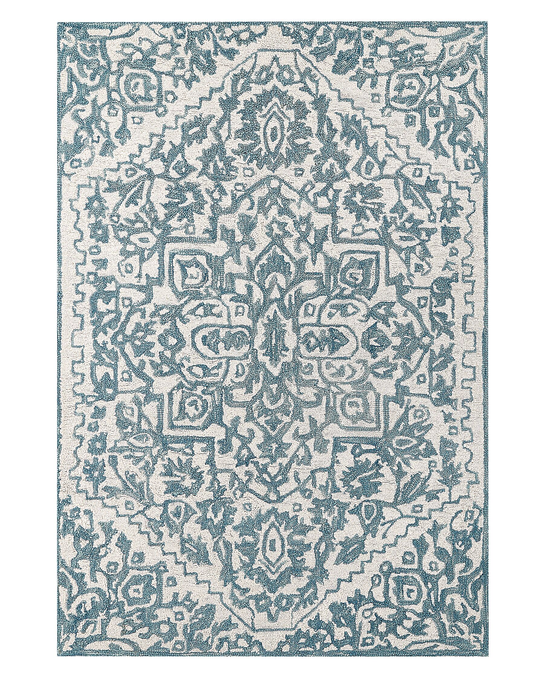 Tapis en laine Blanc et Bleu l140cmxL200cm RAIMA