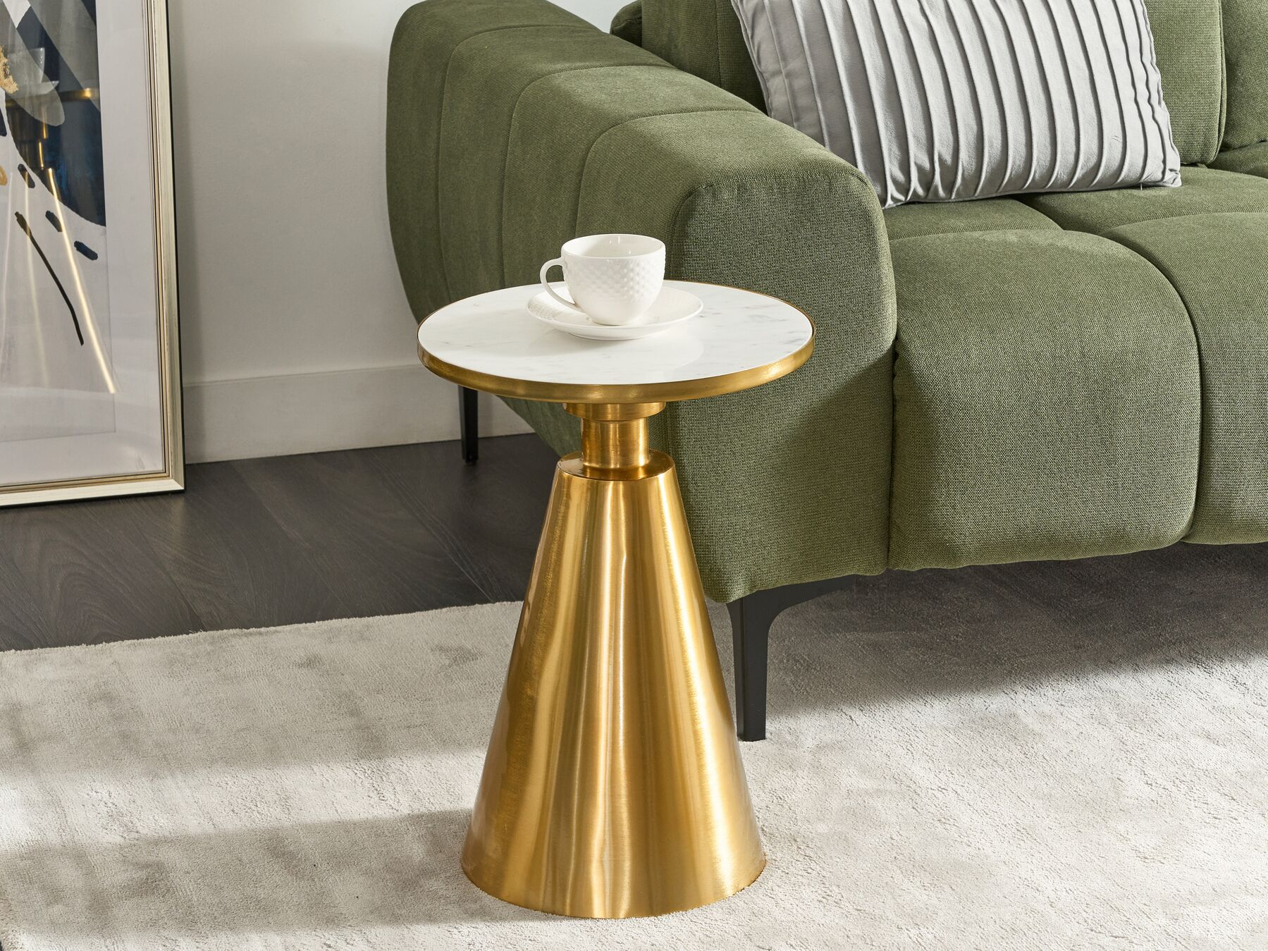 Table d'appoint dorée et blanche D35cmxH49cm VOOZ