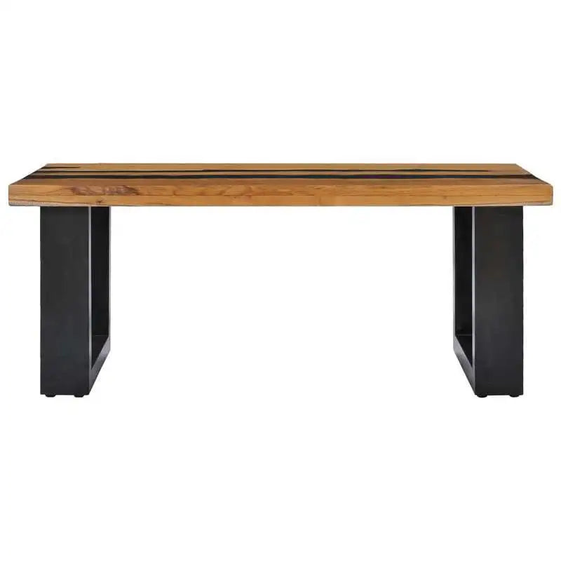 Table basse bois massif et pierre de lave L100xl50xH40cm VOLCA