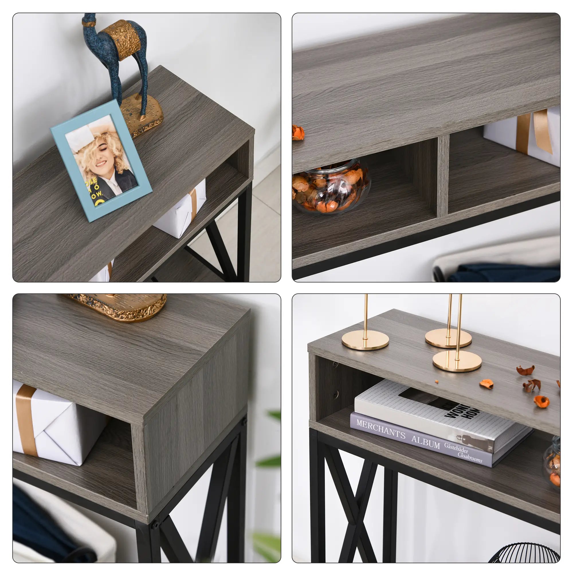 Console d'Entrée Industriel L120cmxl23,5cmxH75cm Gris KASSI