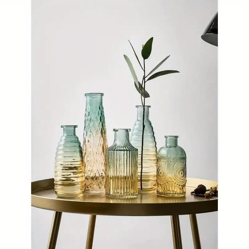 Ensemble de 5 vases vintage en verre relief STELA