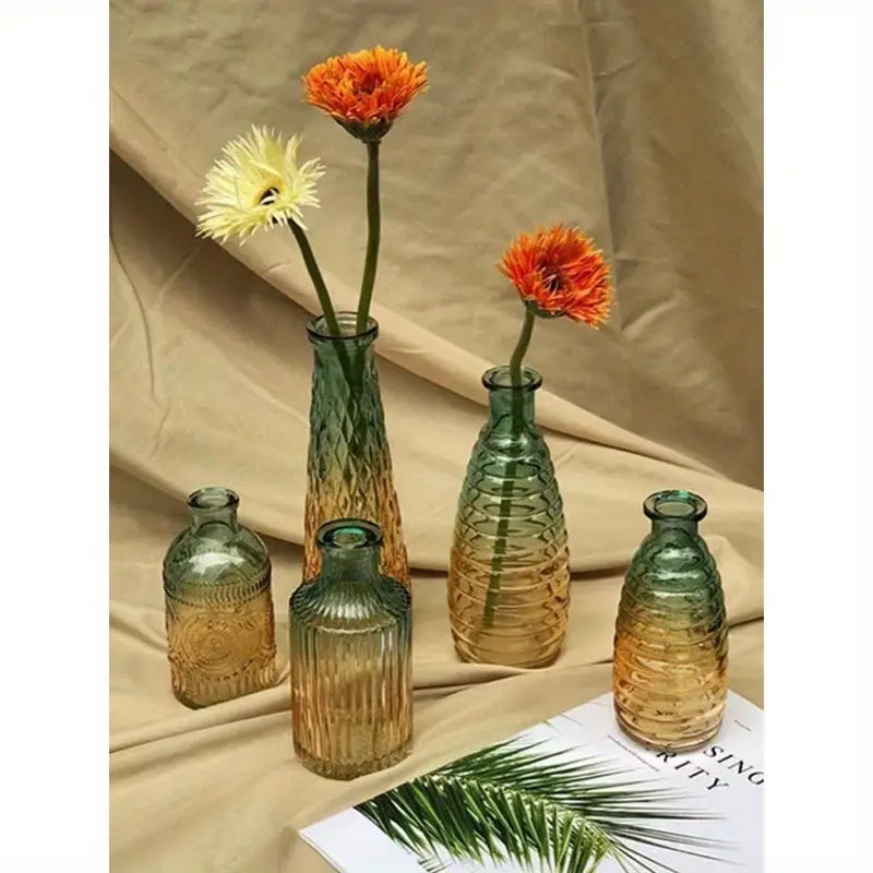 Ensemble de 5 vases vintage en verre relief STELA