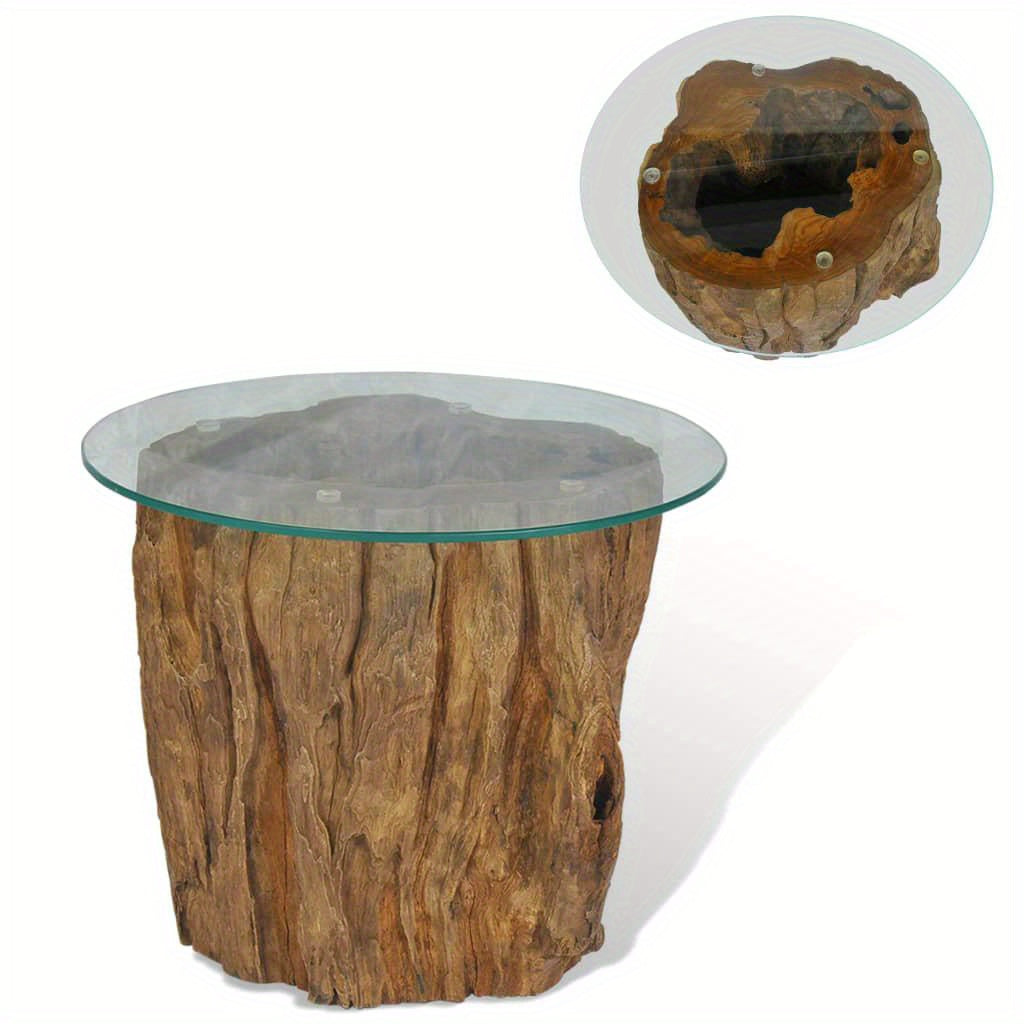 Table Basse en Teck avec Plateau en Verre L50xH40cm JAVA