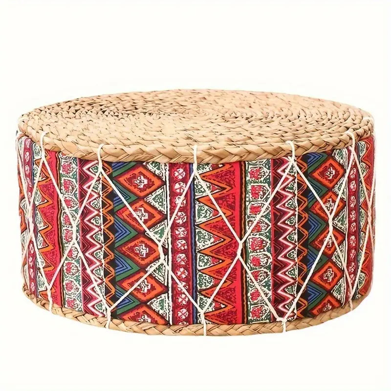 Pouf Ottoman style ethnique tissé à la main L40xl40xH20cm LOCO