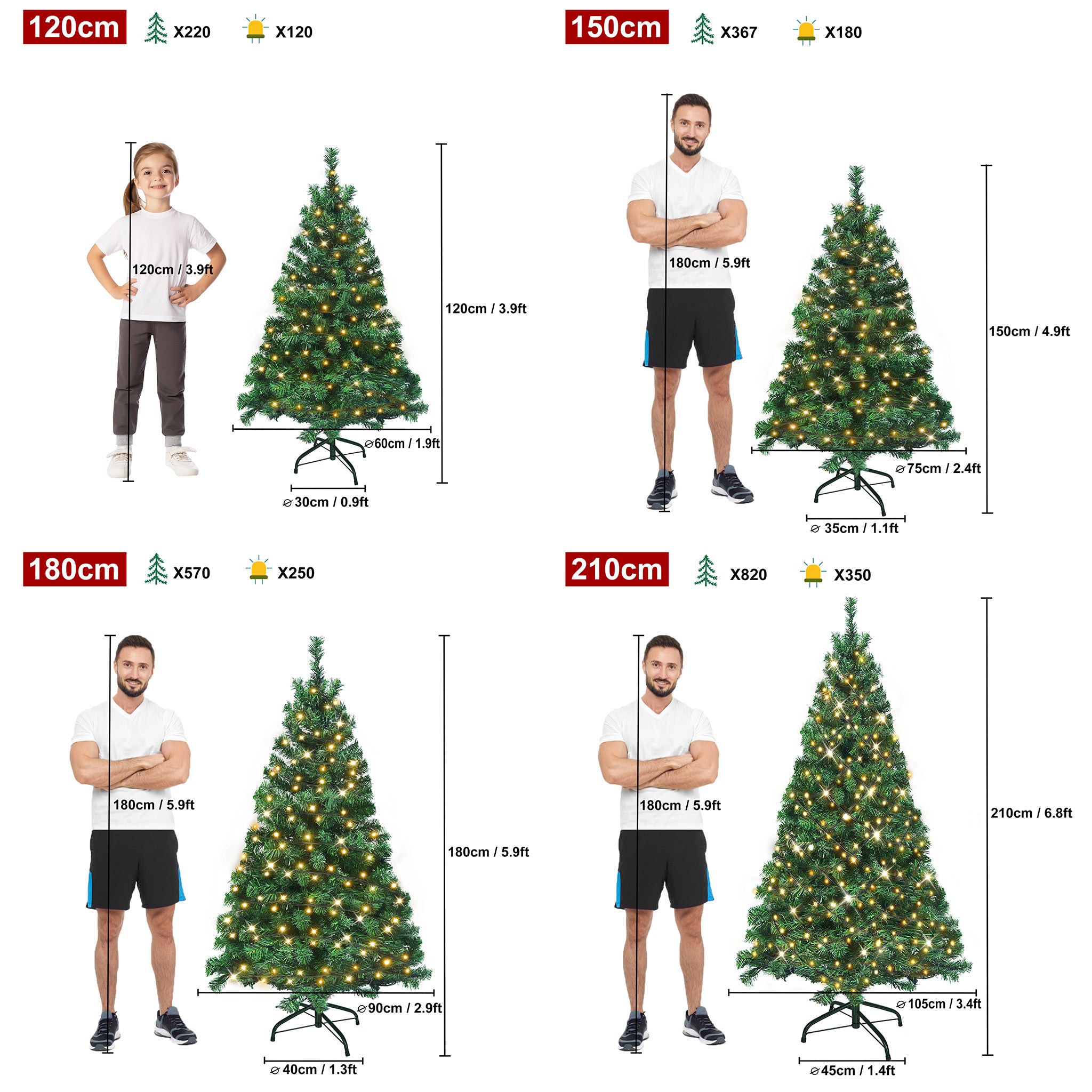 Sapin de Noël Artificiel avec Éclairage Taille L/XL/XXL