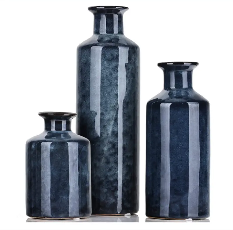 Ensemble de 3 Vases Bleu Chic Vitré en Céramique JILY