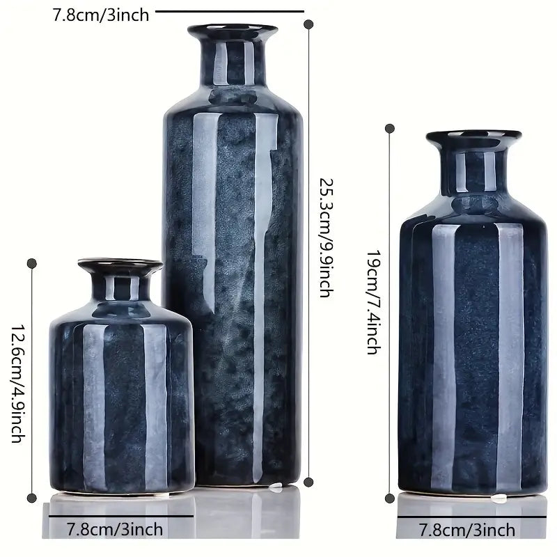 Ensemble de 3 Vases Bleu Chic Vitré en Céramique JILY