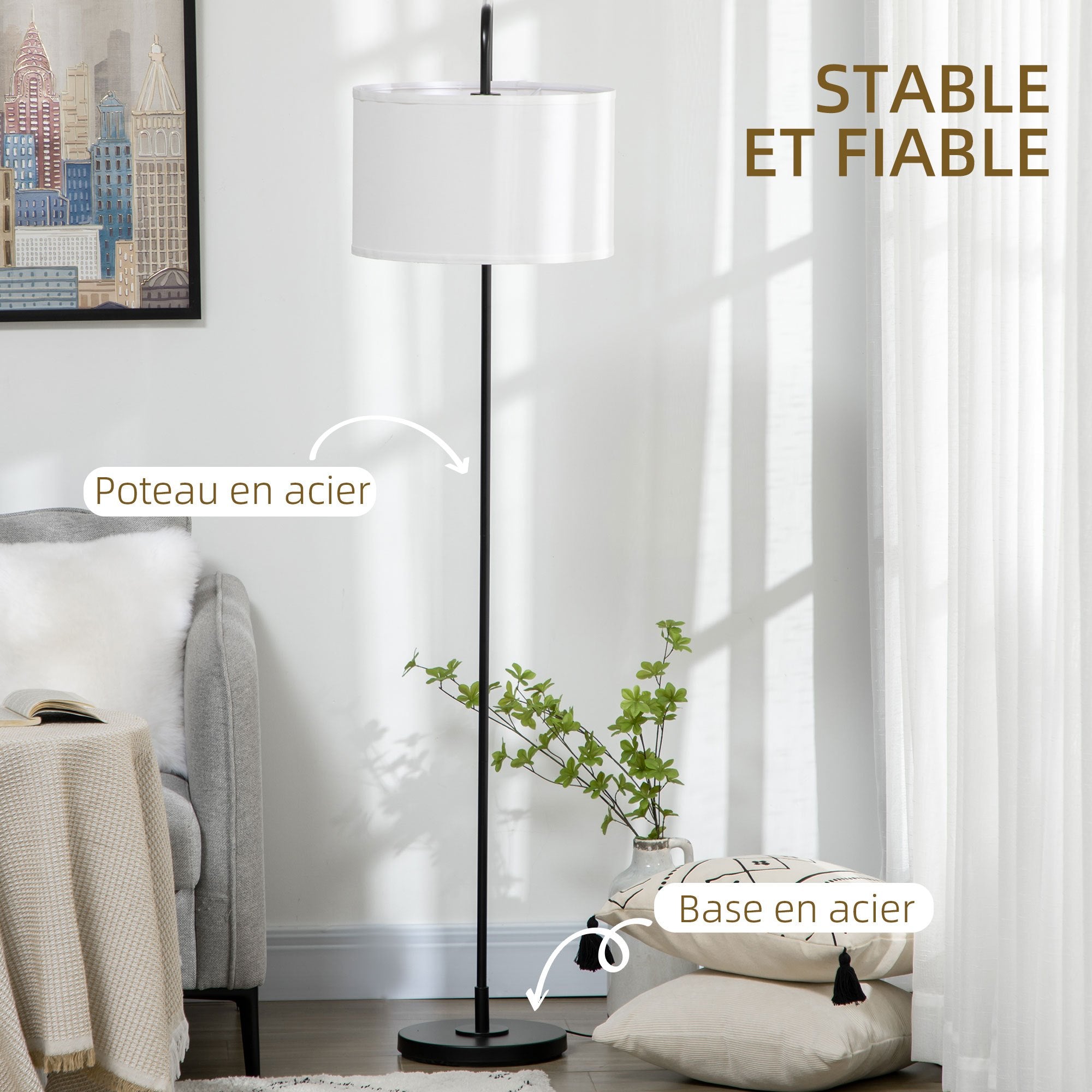 Lampadaire en Métal Noir L64xl38xH163,5cm ALIZE