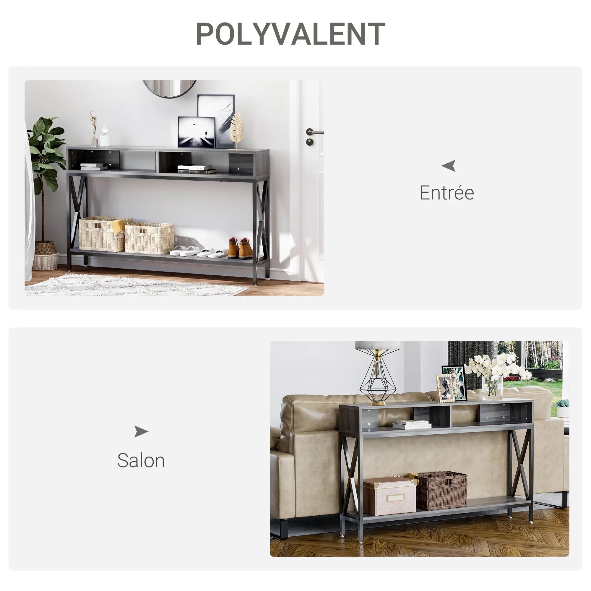 Console d'Entrée Industriel L120cmxl23,5cmxH75cm Gris KASSI