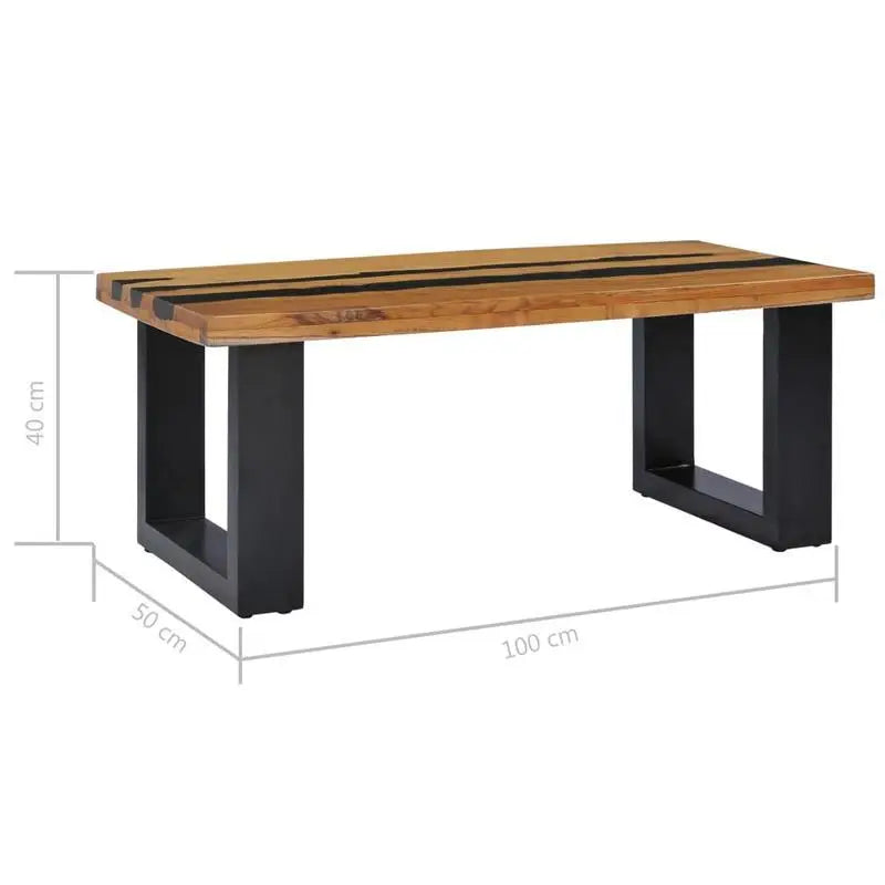 Table basse bois massif et pierre de lave L100xl50xH40cm VOLCA