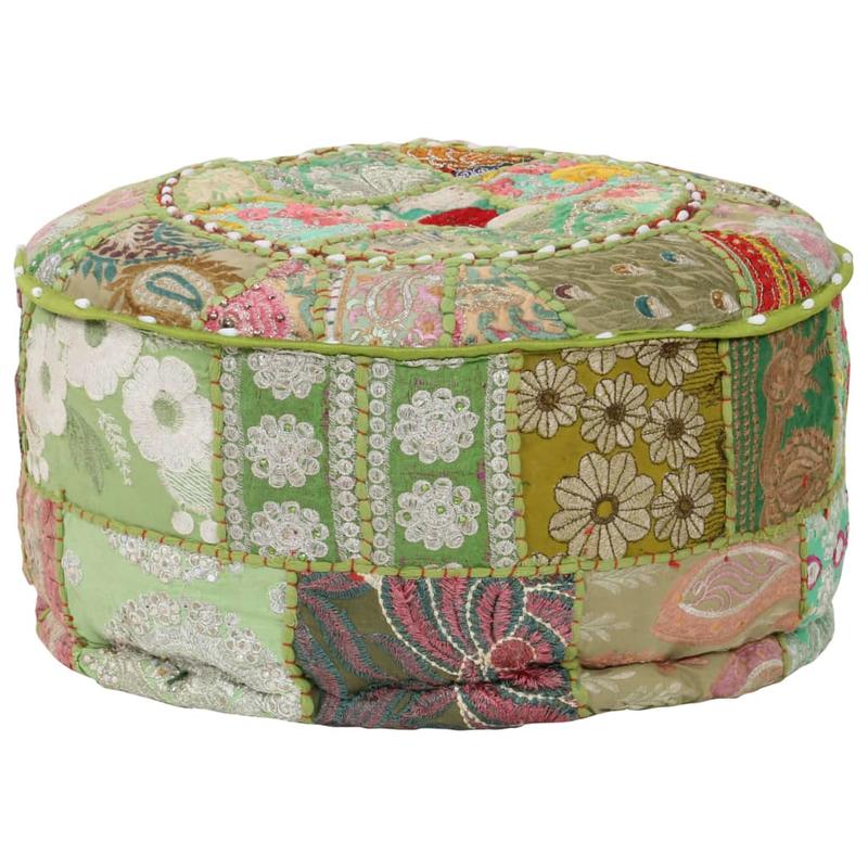 Pouf rond en coton Vert Patchwork Fait Main D40xH20cm SONIA