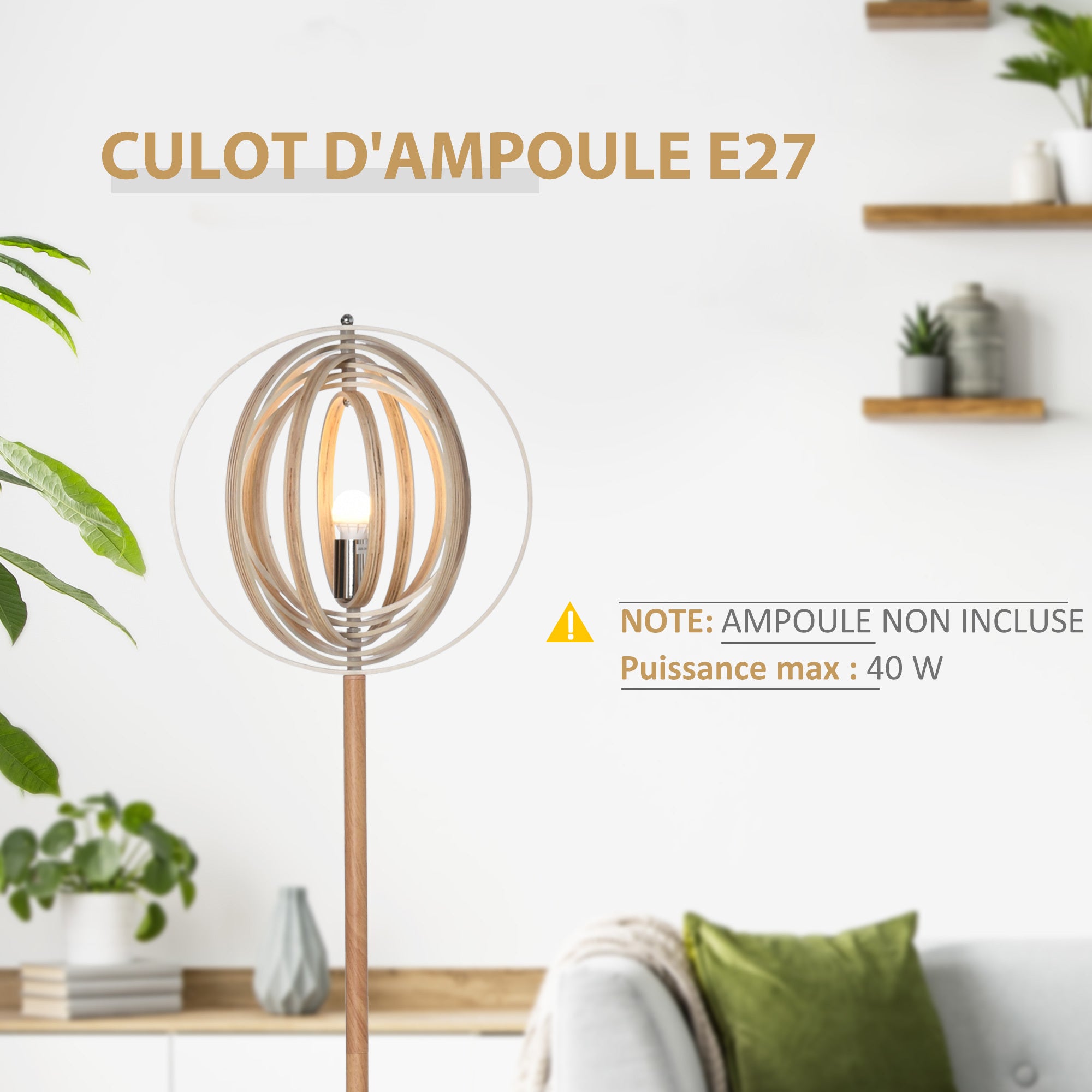 Lampadaire avec Abat-Jour en Bois Naturel D38xH160cm CIRCUS