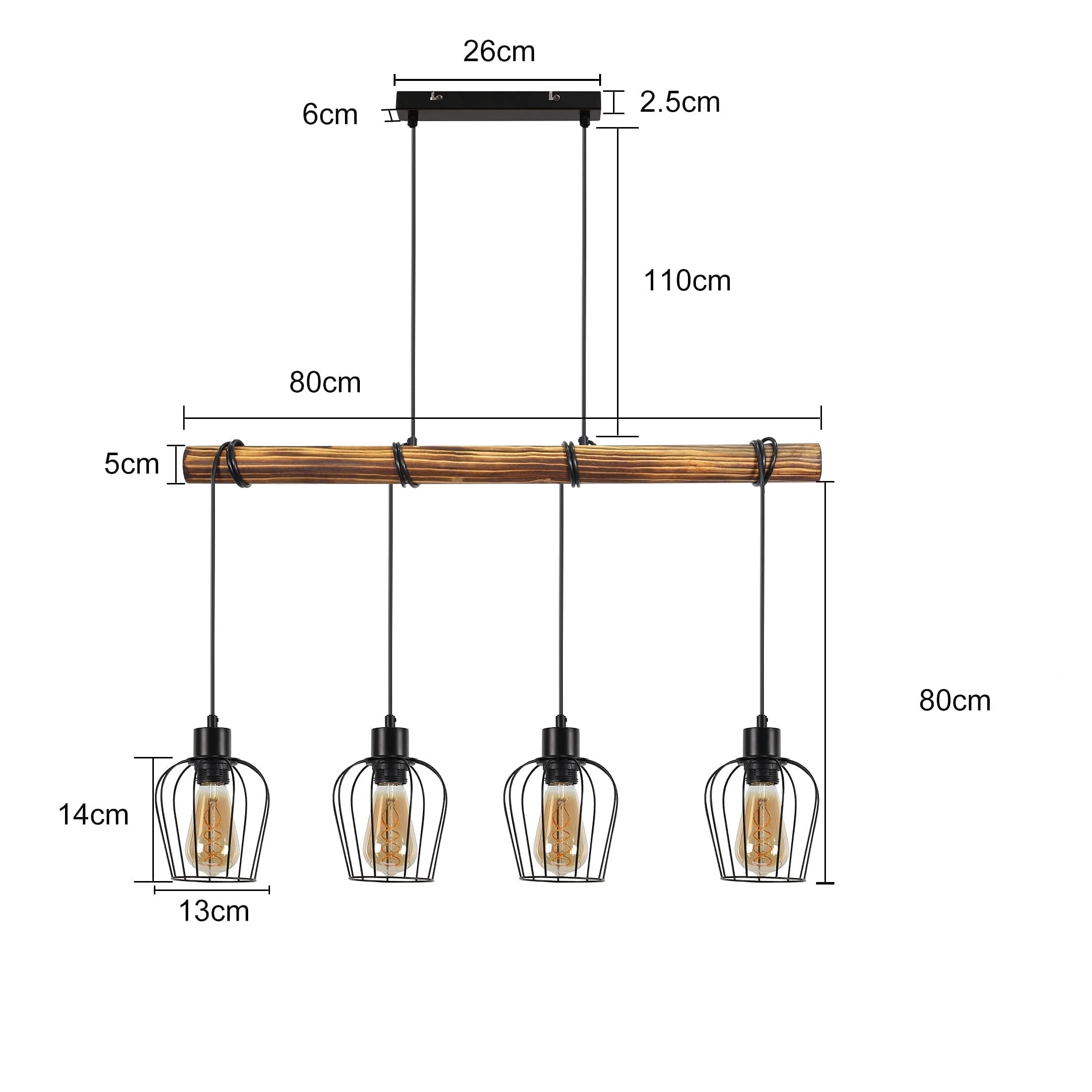 Suspension Rétro Éclairage 4 Ampoules E27 L80xl5xH190cm FIRE