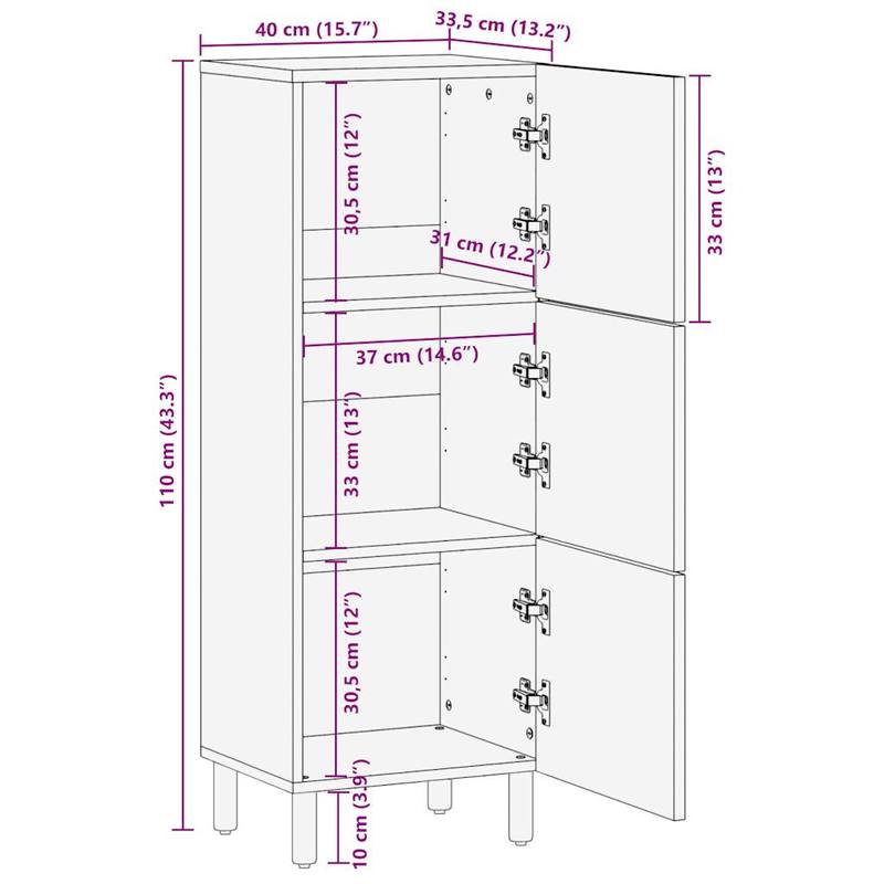 Buffet Haut en Bois Massif de Manguier L40xl33,5xH110cm SIMBA