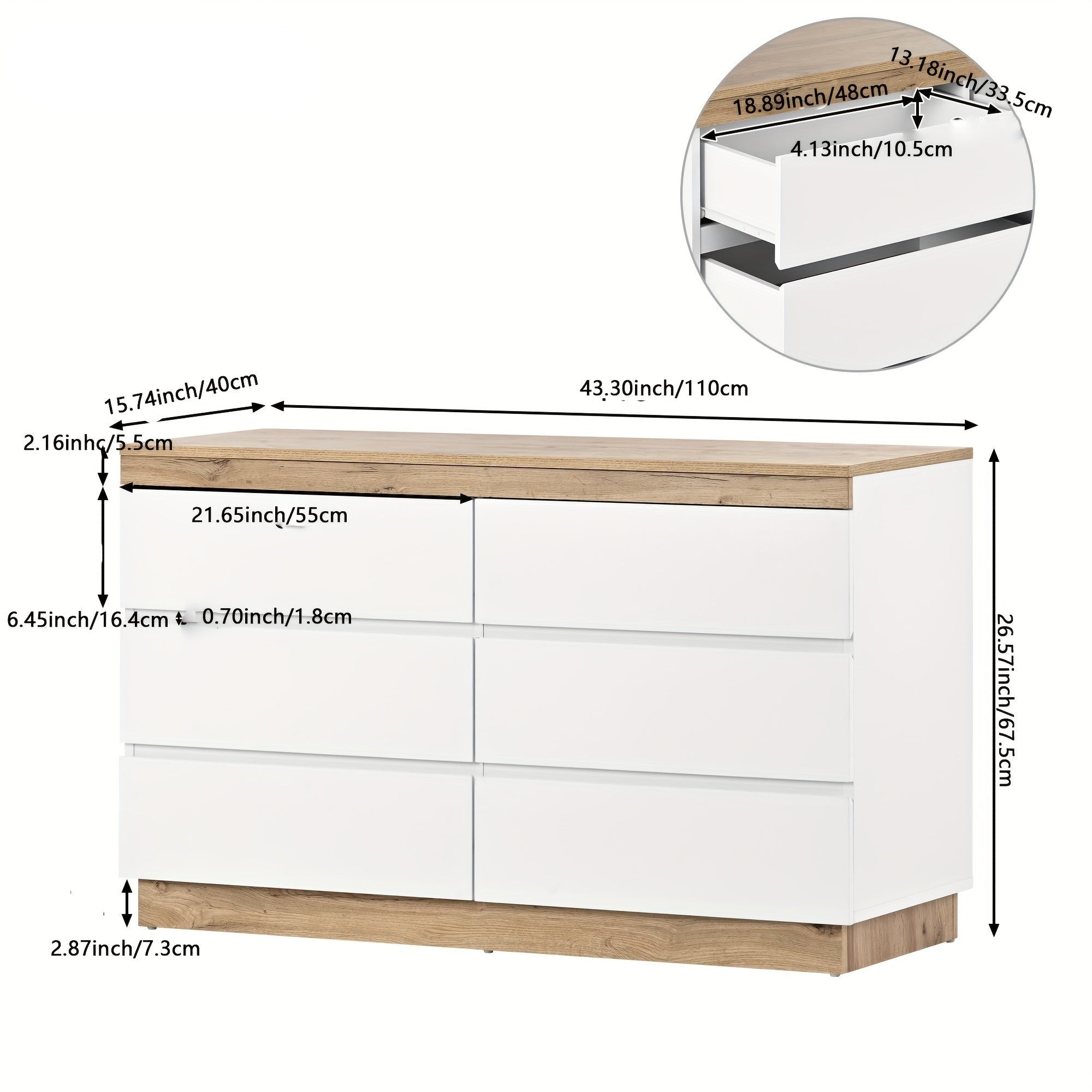 Commode 6 Tiroirs L110xl40xH67,5cm WOO