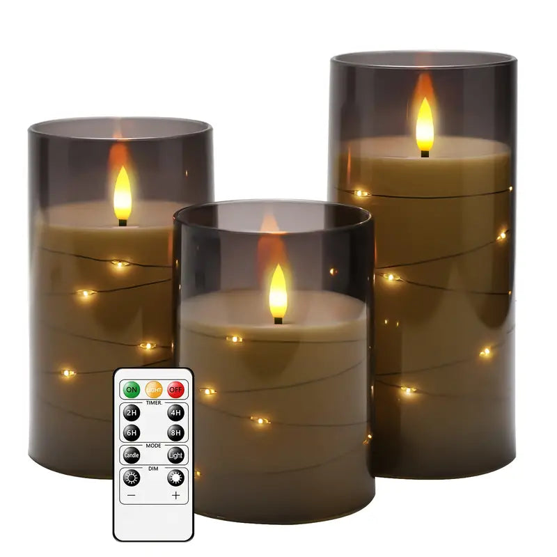 Lot de 3 Bougies LED sans flamme scintillante mèche 3D PINA