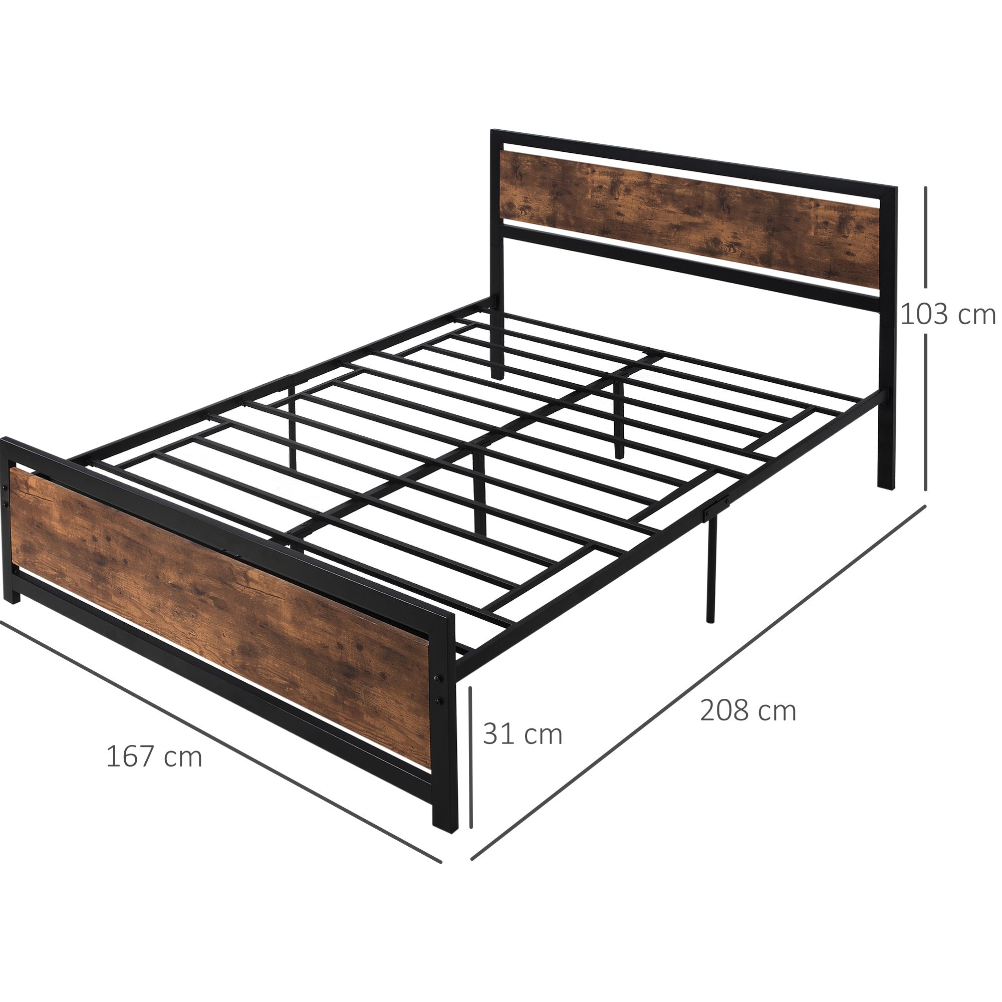 Lit Double en acier avec sommier et tête de lit L160xl200cm HAD