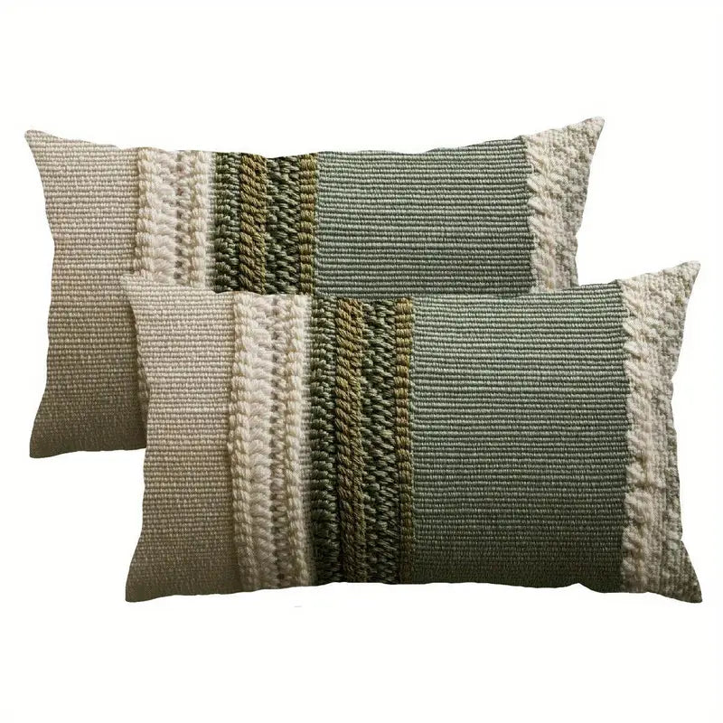 2 housses de coussin L50xl30cm Vert Contrasté 100% Lin SONIA