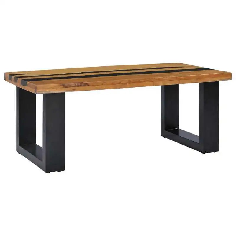 Table basse bois massif et pierre de lave L100xl50xH40cm VOLCA