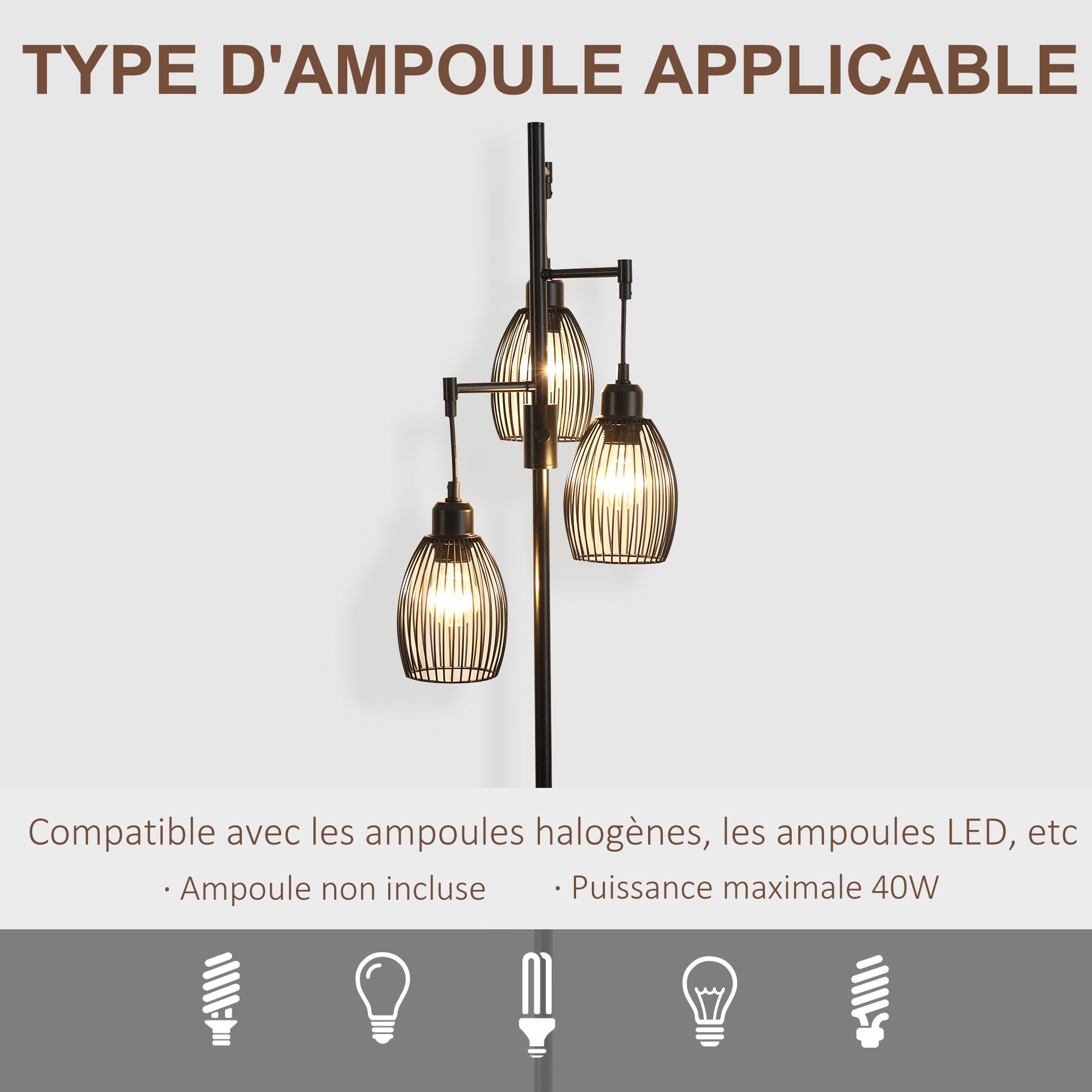 Lampe sur Pied Style Industriel H170,5xl30cm MATA