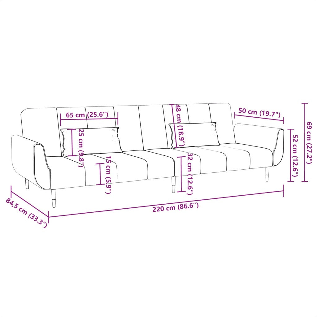 Canapé-Lit 2 places avec coussins L220cmxl84,5cmxH69cm DREW