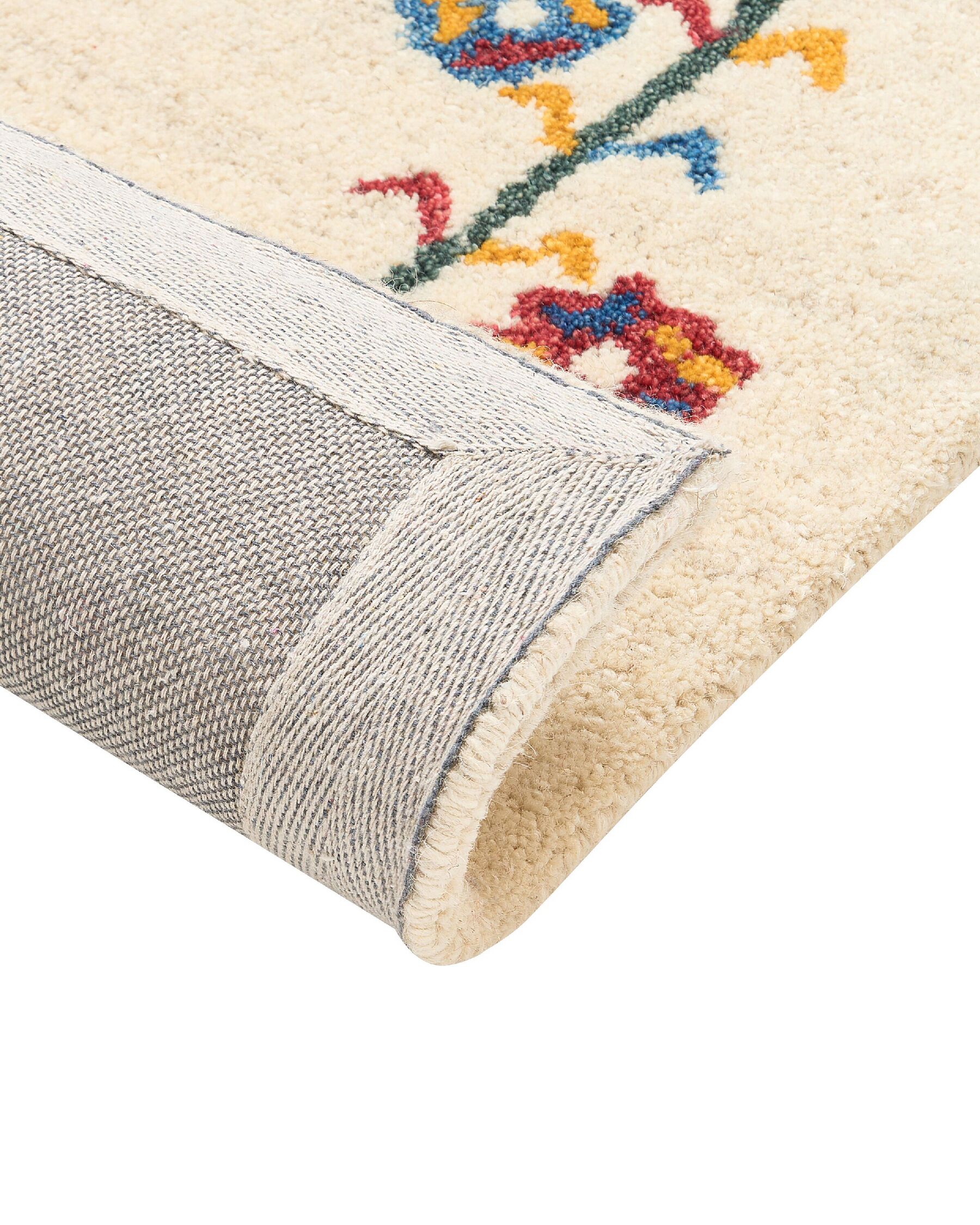 Tapis gabbeh en laine Beige avec motif Floral L200cmxl140cm SHAILIA