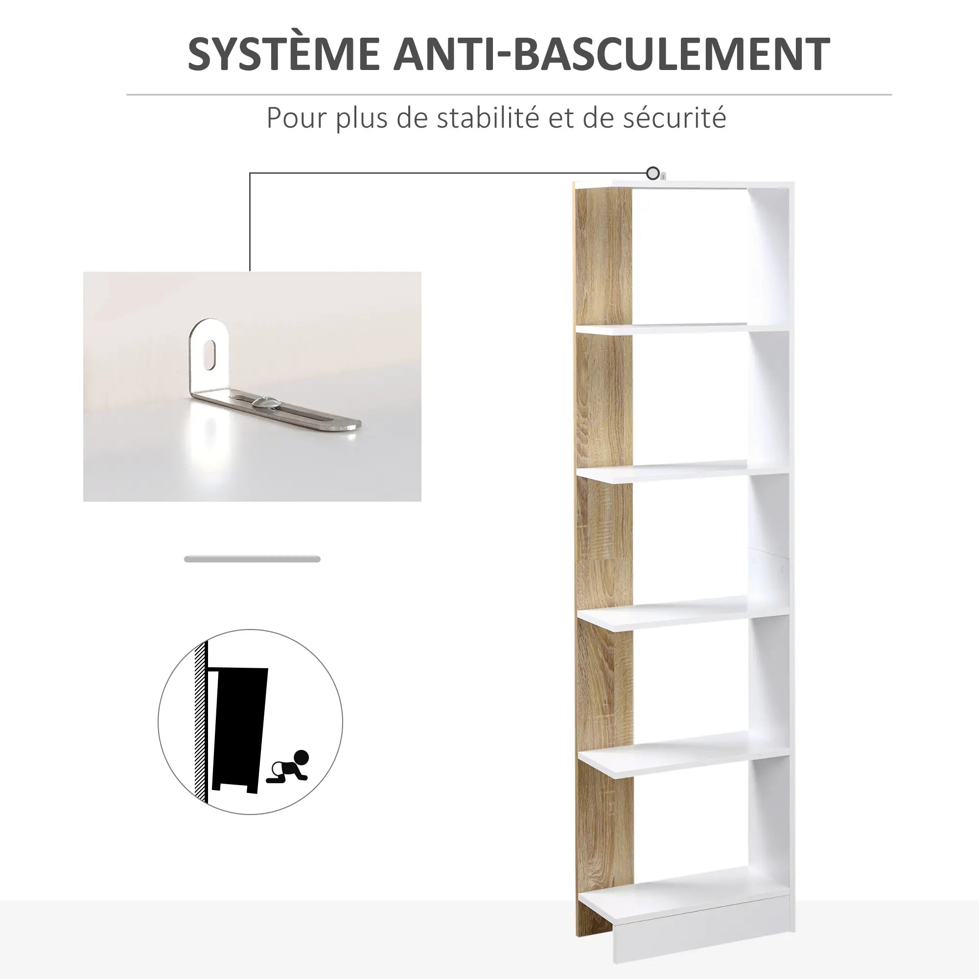 Bibliothèque étagère 5 Compartiments ouverts Design L45cmxl21cmxH170cm DJILALI
