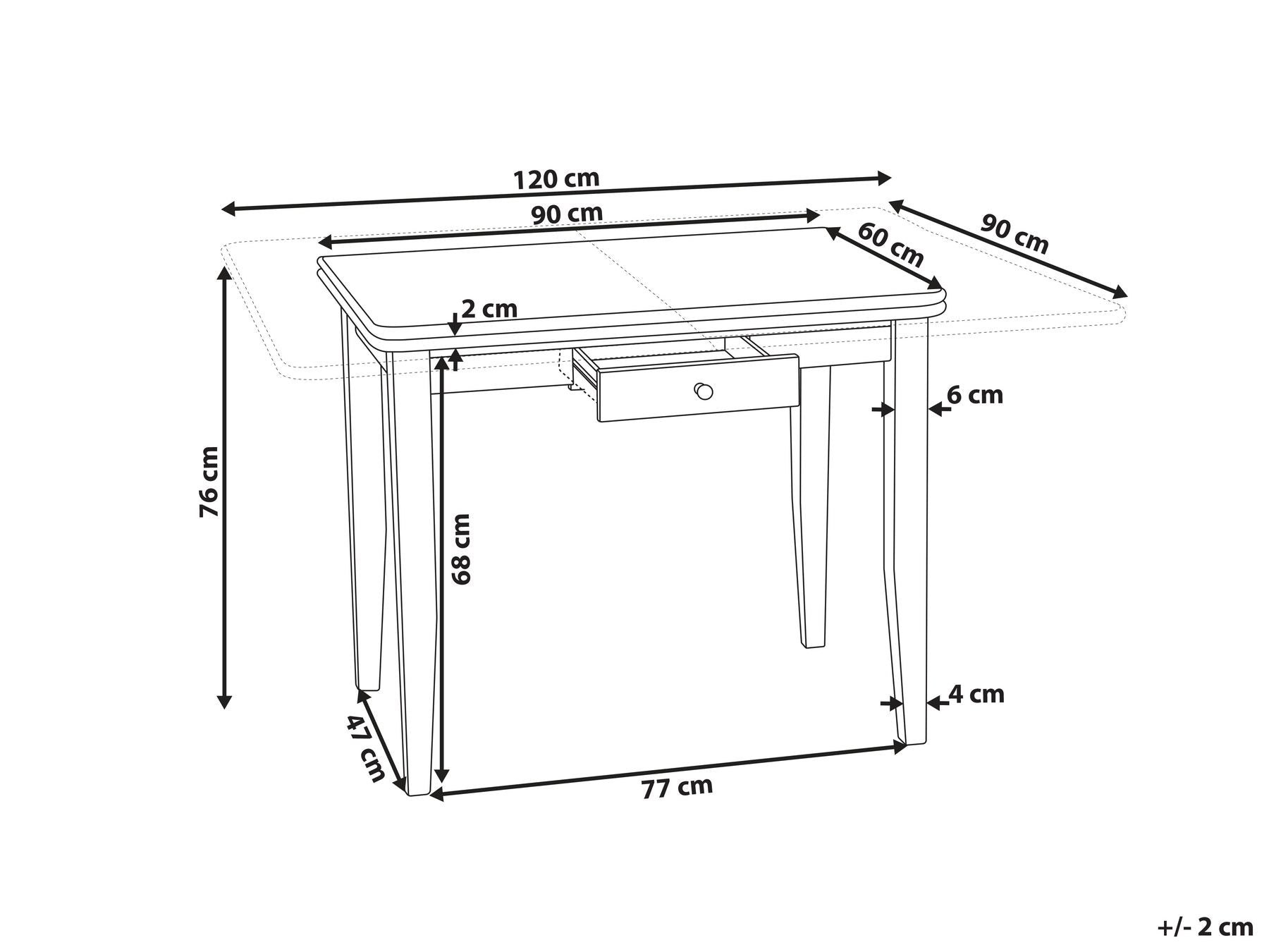 Table à manger extensible en bois d'hévéa Marron foncé de L90cm à L120cm MASIO