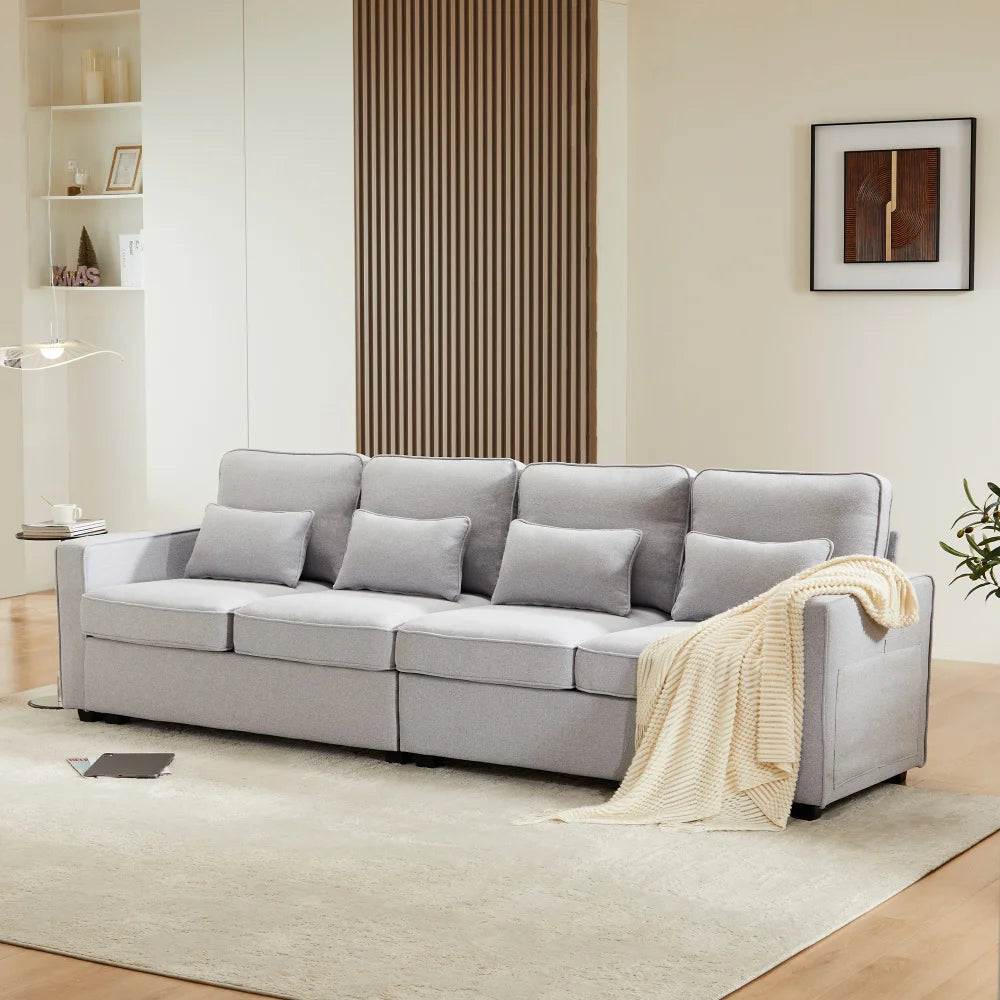 Canapé Gris en Lin 4 Places L264xl83xH87cm POLY